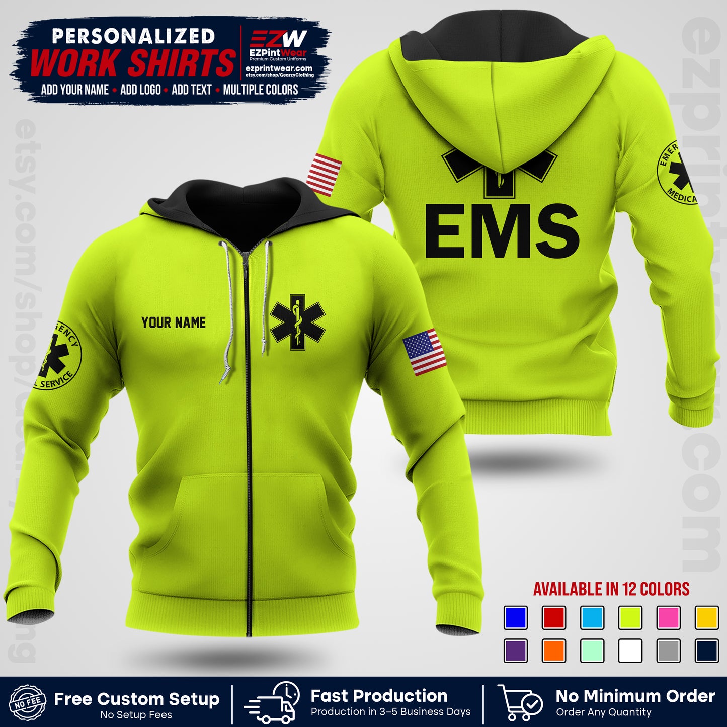 Custom EMS Shirt with Name, Logo & Text | EMS Team Uniform | First Responder Workwear EMSU02