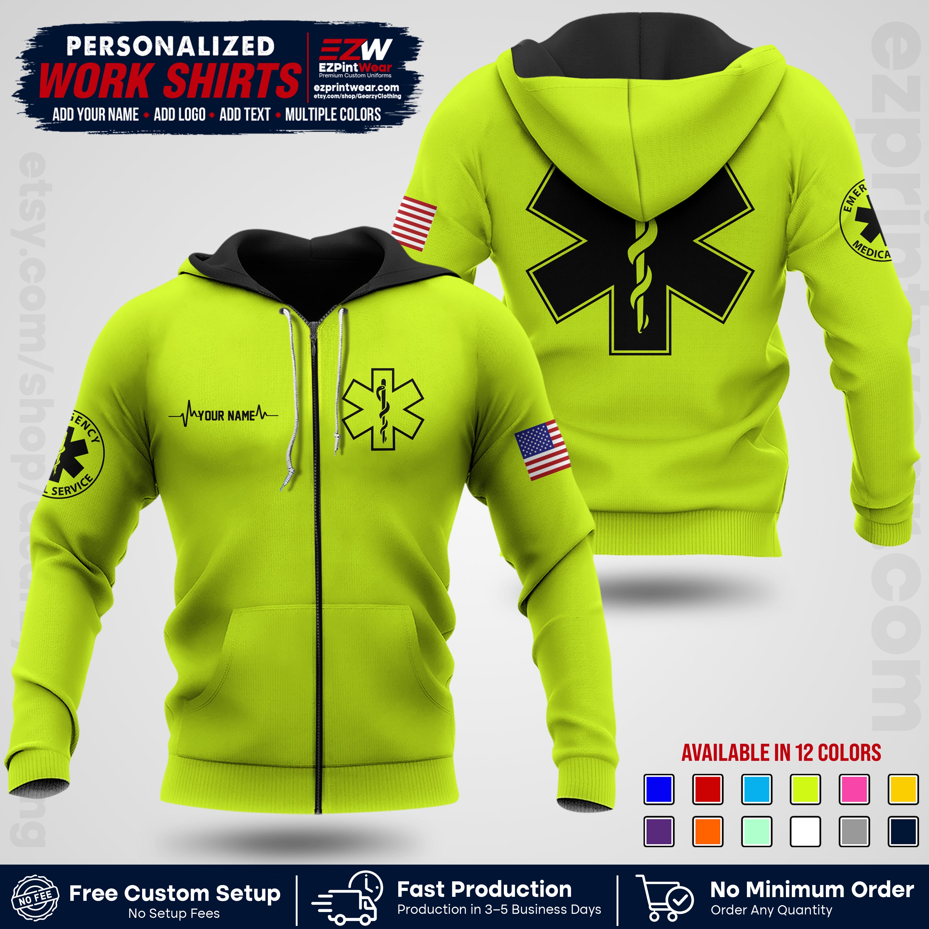 Custom EMS Shirt with Name, Logo & Text | EMS Team Uniform | First Responder Workwear EMSU04