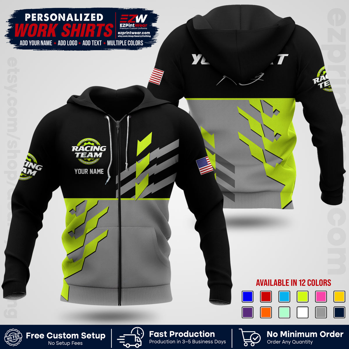 Custom Racing Shirt with Name, Logo & Text | Race Team Uniform | Crew Apparel RC14