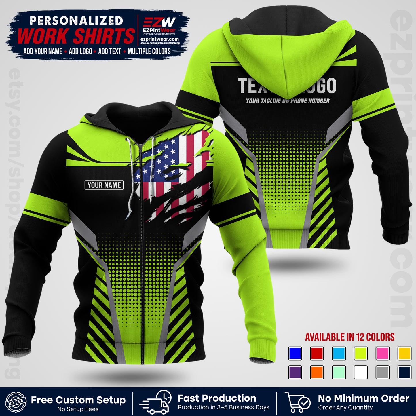 Custom All Over Print Work Uniform Shirt with Name, Logo & Text | Custom Hawaiian Shirt | Company Shirt | Employee Uniform UNF07