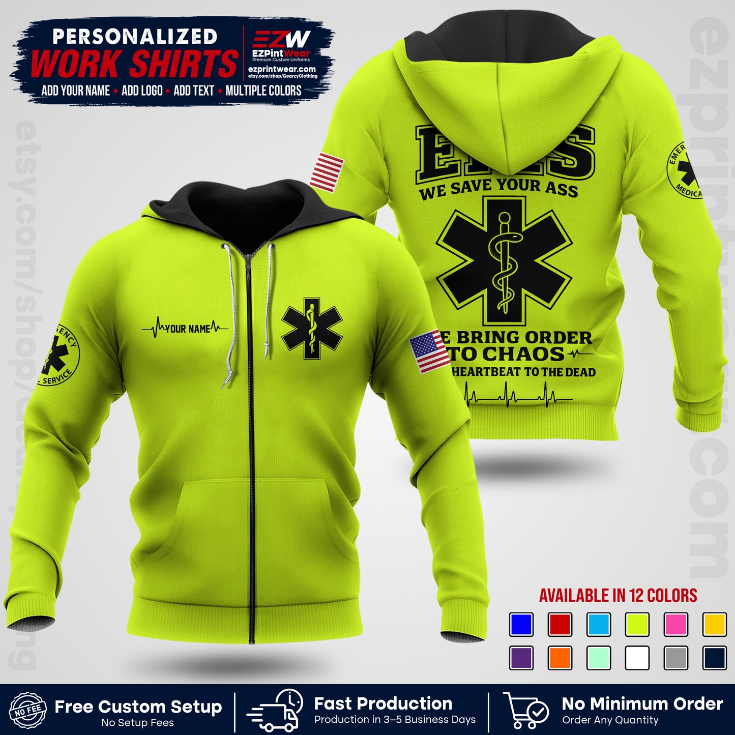 Custom EMS Shirt with Name, Logo & Text | EMS Team Uniform | First Responder Workwear EMSU05