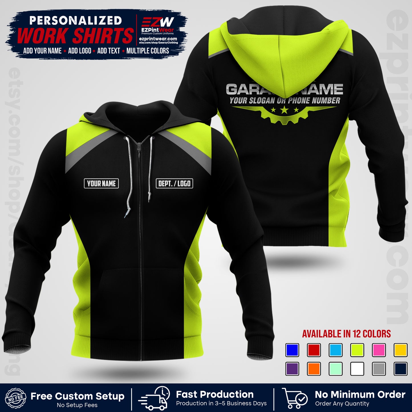 Custom Mechanic Work Shirt with Name, Logo & Text | Auto Shop Uniform | Workwear MCN 06