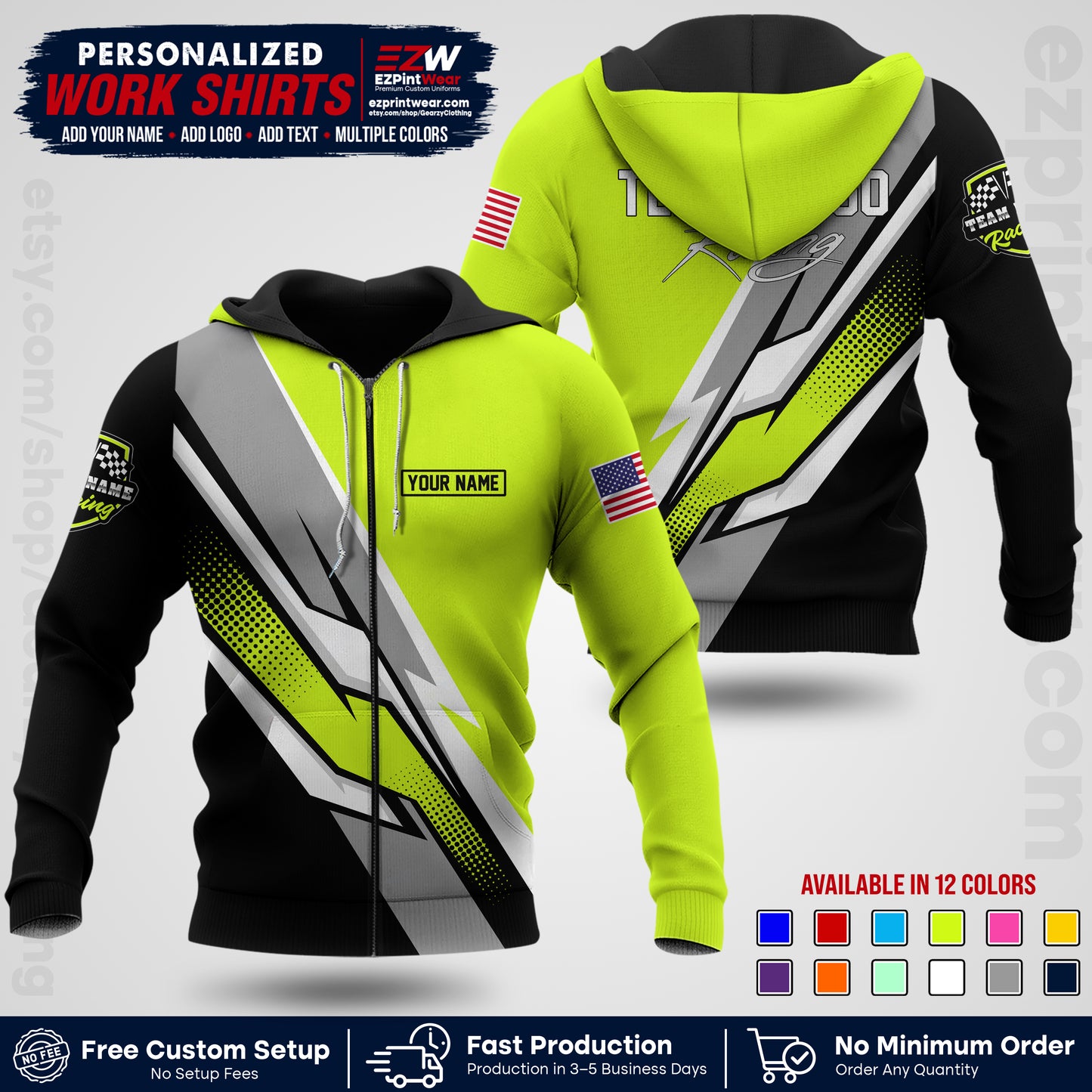 Custom Racing Shirt with Name, Logo & Text | Race Team Uniform | Crew Apparel RC01