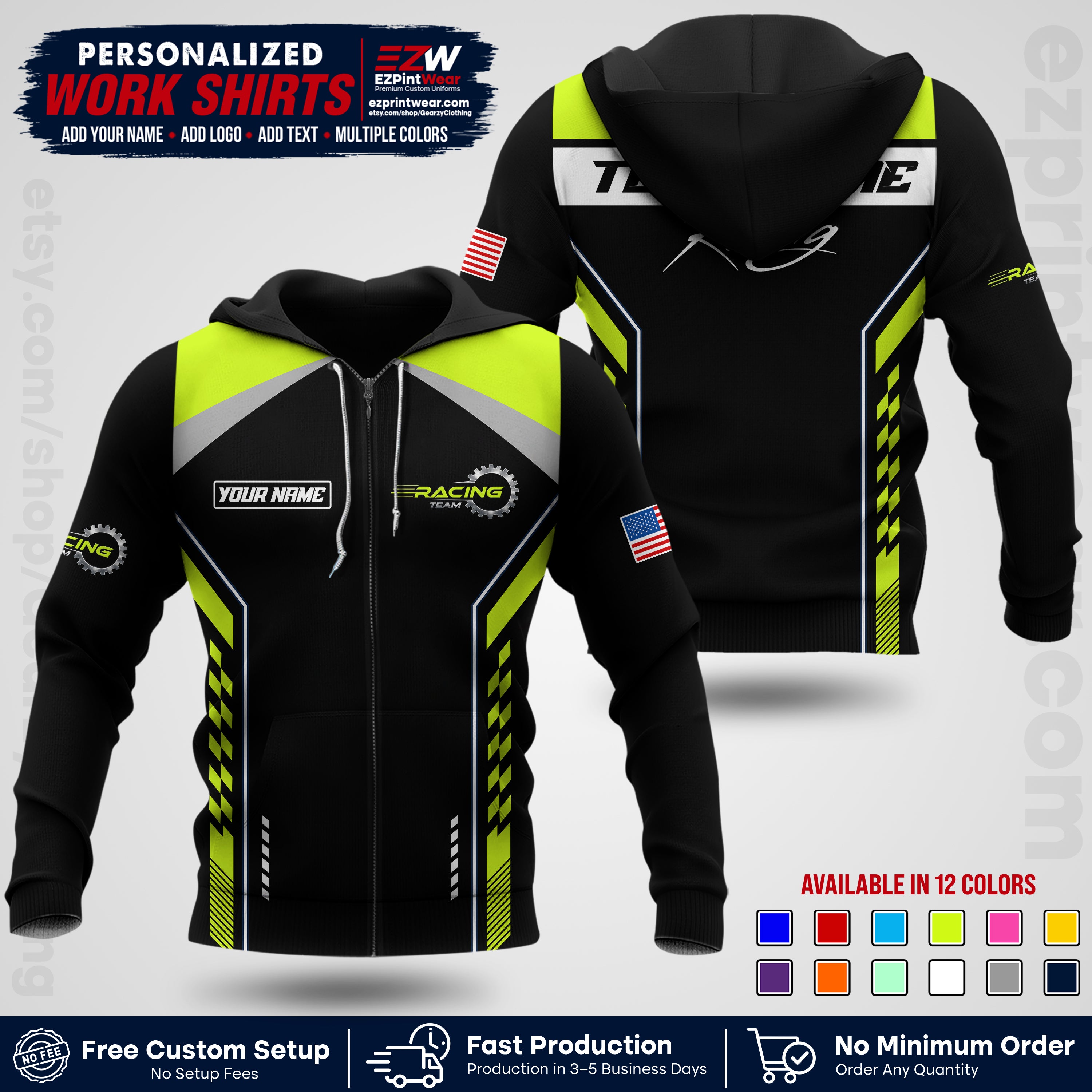 Custom Racing Shirt with Name, Logo & Text | Race Team Uniform | Crew Apparel RC13