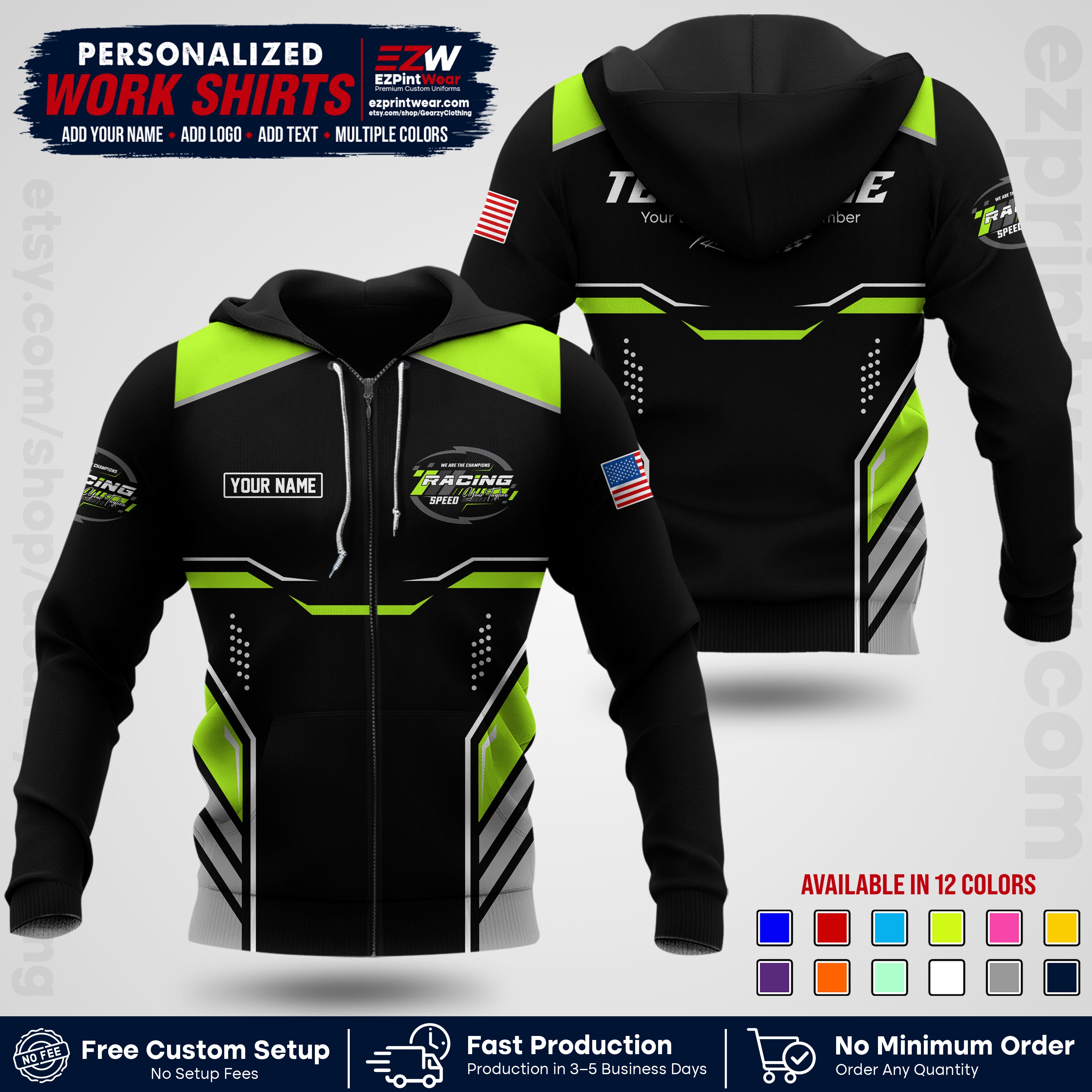 Custom Racing Shirt with Name, Logo & Text | Race Team Uniform | Crew Apparel RC10