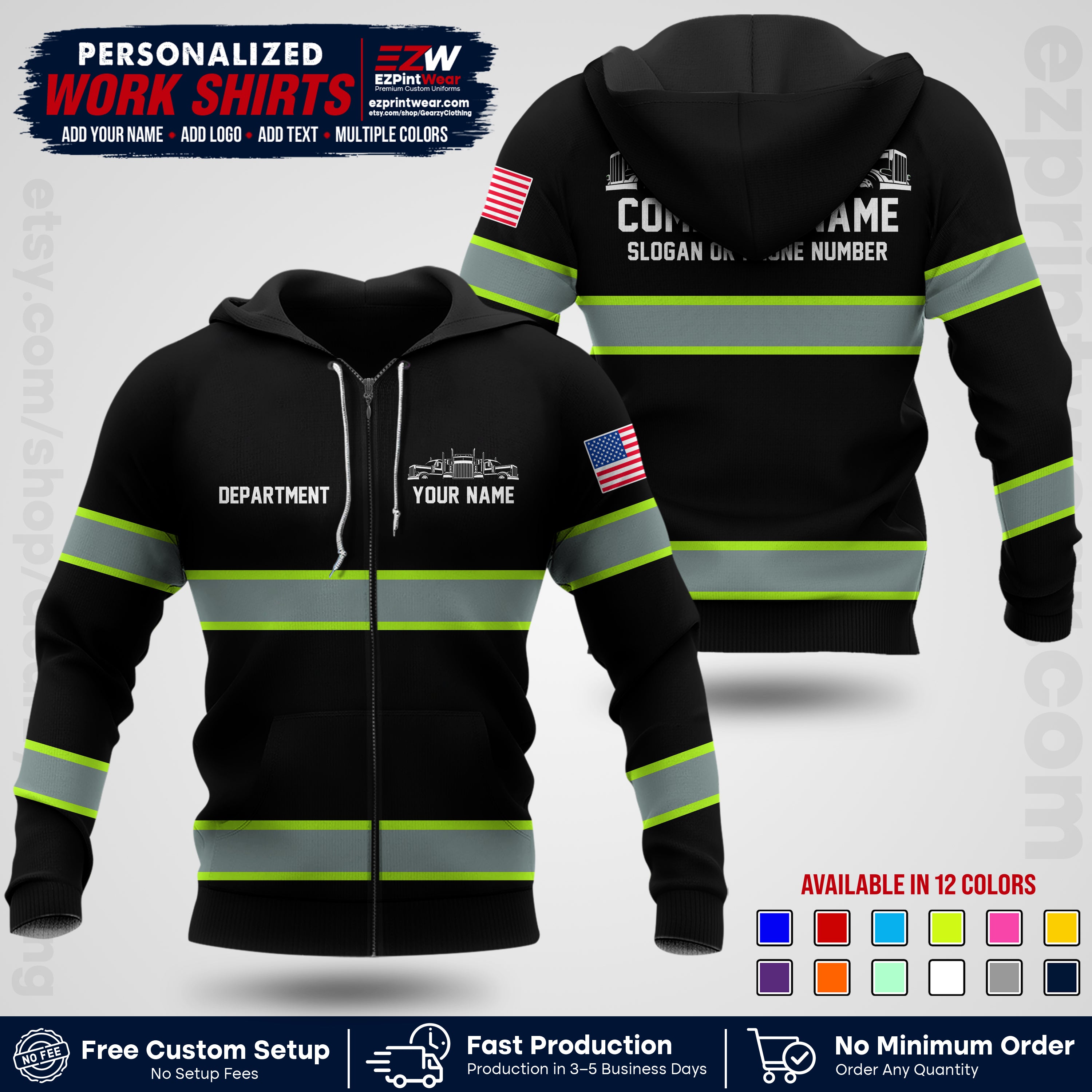 Personalized Truck Driver Workwear Uniform | Custom Safety Stripe Apparel | Non-Reflective Reflective Style Design TW04