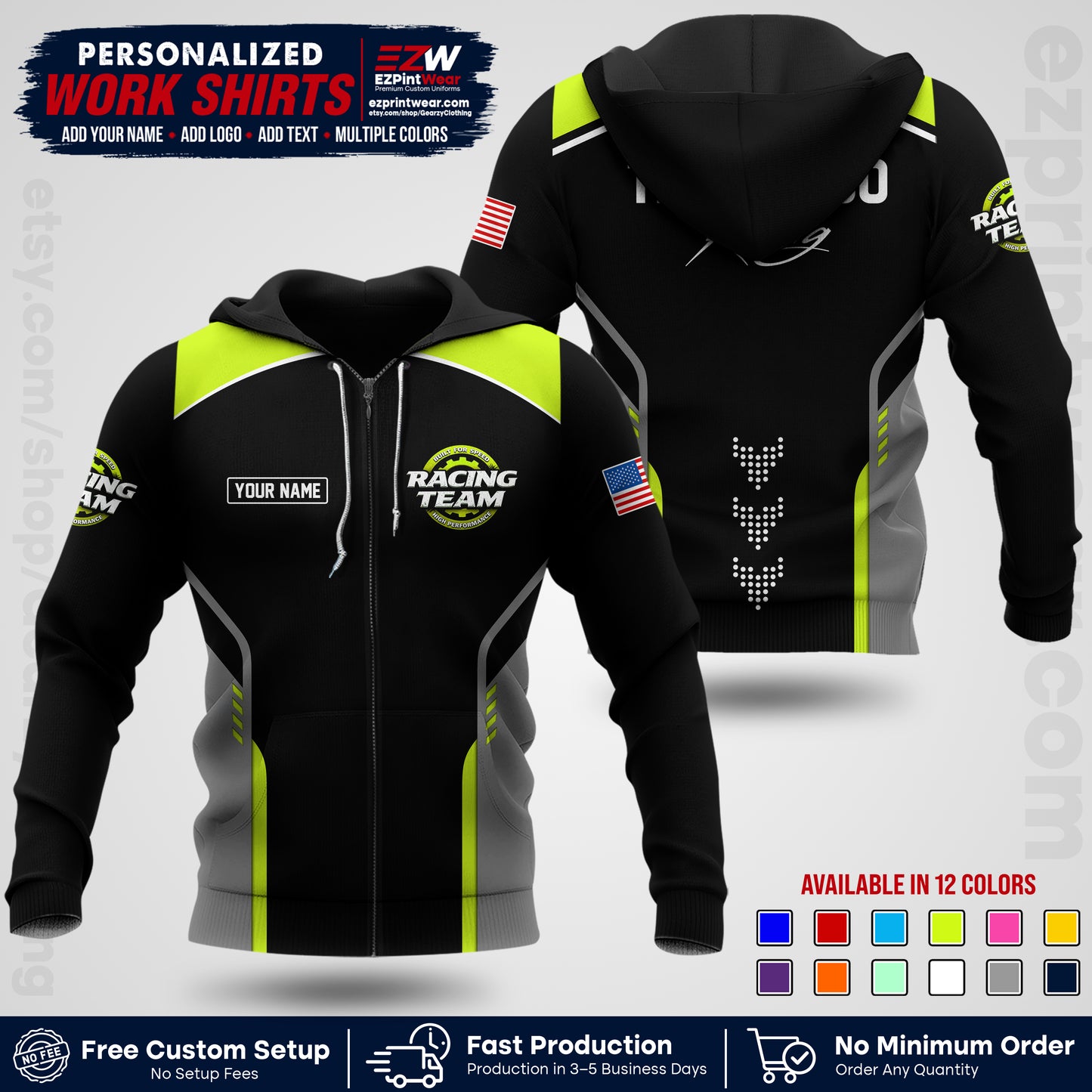 Custom Racing Shirt with Name, Logo & Text | Race Team Uniform | Crew Apparel RC09