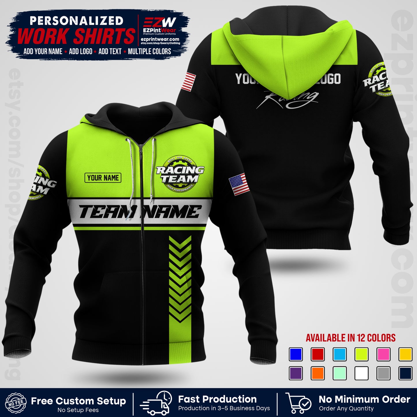 Custom Racing Shirt with Name, Logo & Text | Race Team Uniform | Crew Apparel RC02