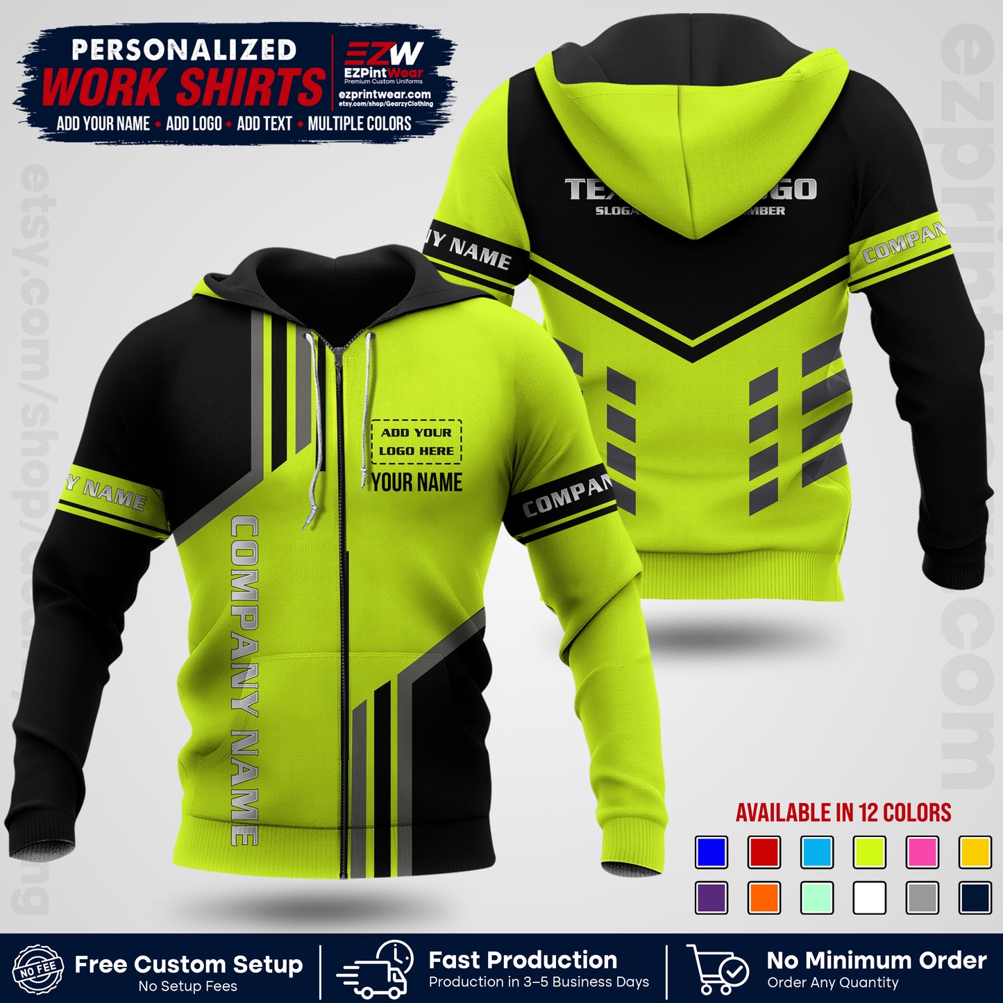 Custom All Over Print Work Uniform Shirt with Name, Logo & Text | Custom Hawaiian Shirt | Company Shirt | Employee Uniform UNF10