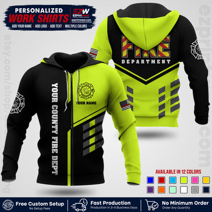 Custom Fire Department Shirt with Name, City Logo & Text | Firefighter Uniform | Button Up Work Shirt FF06