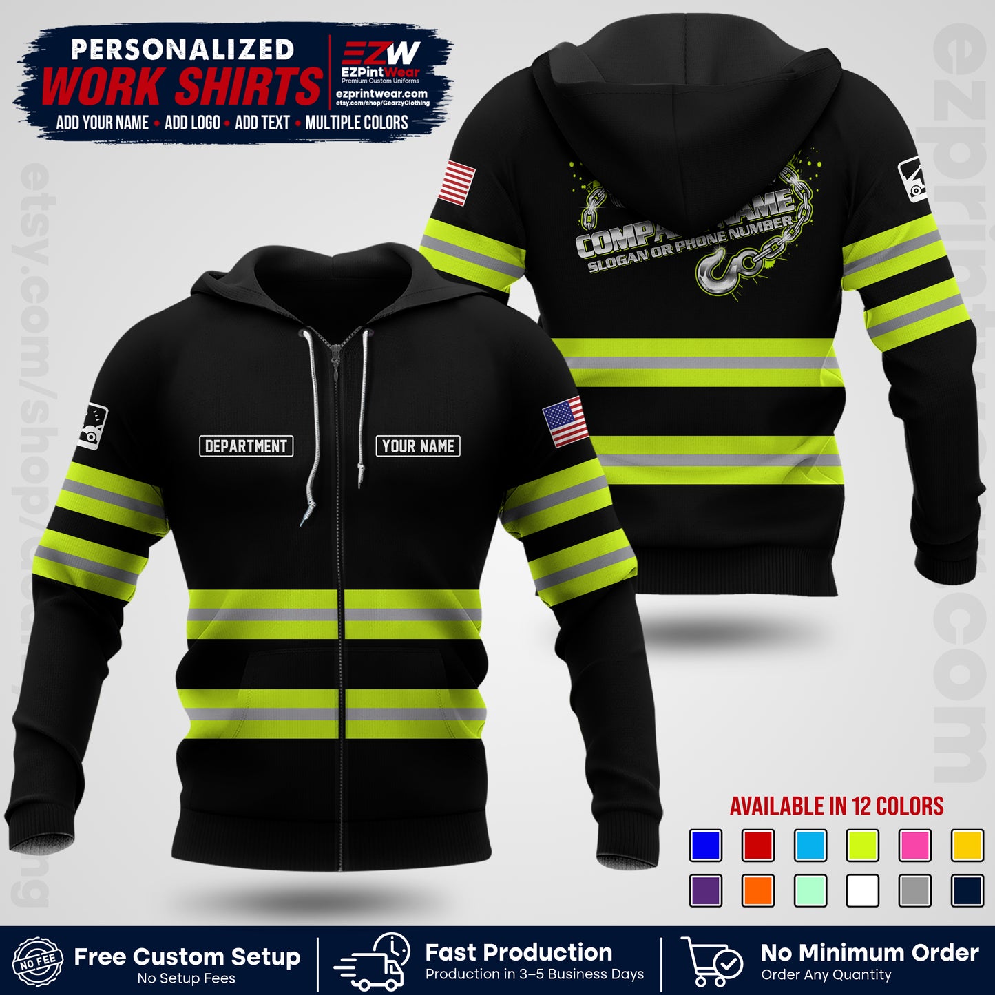 Custom Towing Workwear Uniform | Personalized Tow Truck Shirt | Non-Reflective Safety Stripe Apparel | Custom Towing Shirt | Tow Truck Apparel TW05