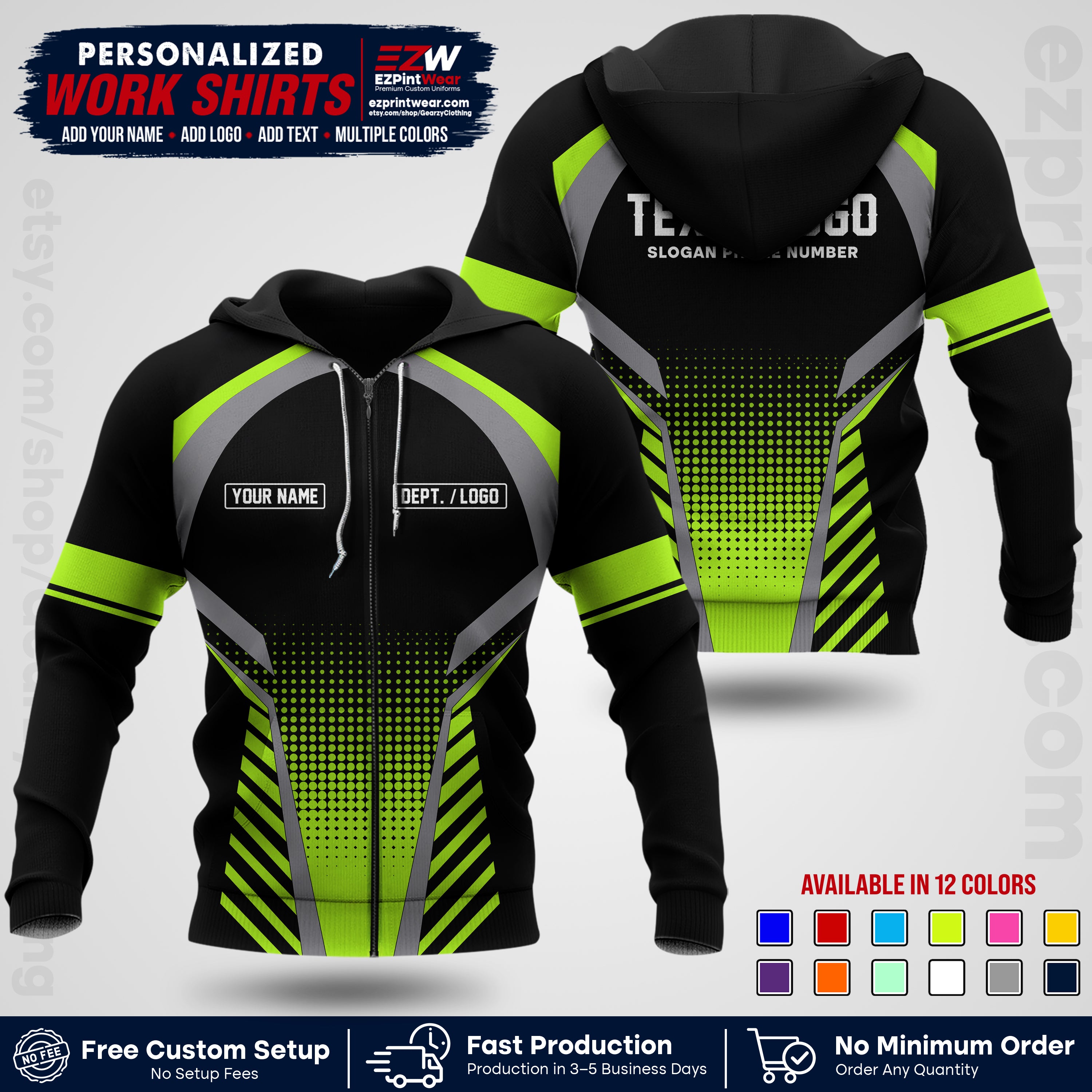Custom All Over Print Work Uniform Shirt with Name, Logo & Text | Custom Hawaiian Shirt | Company Shirt | Employee Uniform UNF19