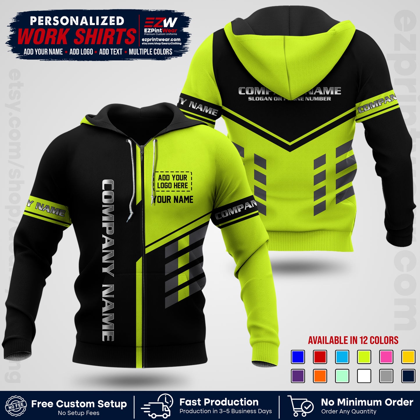 Custom All Over Print Work Uniform Shirt with Name, Logo & Text | Custom Hawaiian Shirt | Company Shirt | Employee Uniform UNF09