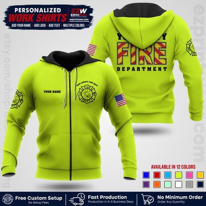 Custom Fire Department Shirt with Name, City Logo & Text | Firefighter Uniform | Button Up Work Shirt FF05