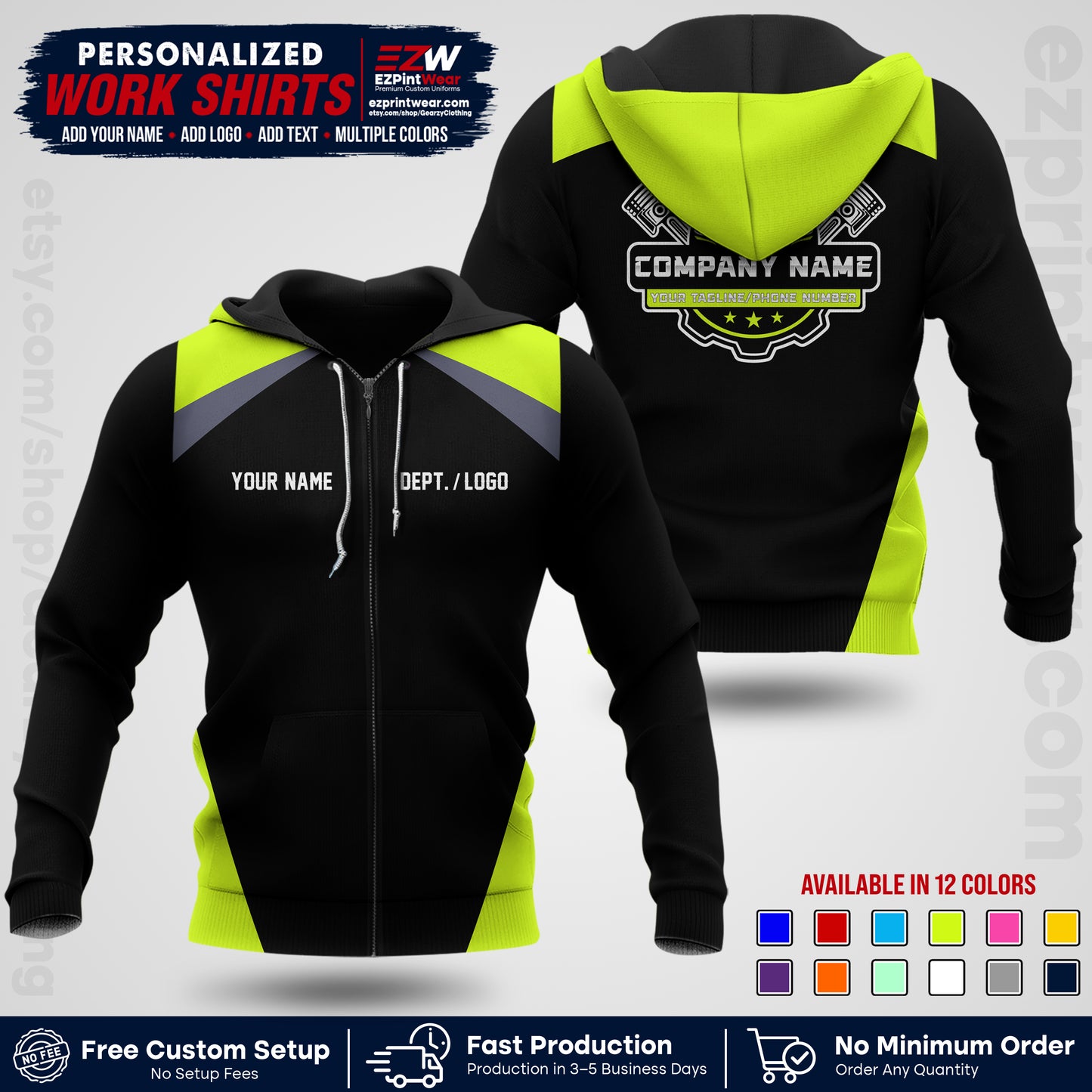 Custom Mechanic Work Shirt with Name, Logo & Text | Auto Shop Uniform | Workwear MCN 03