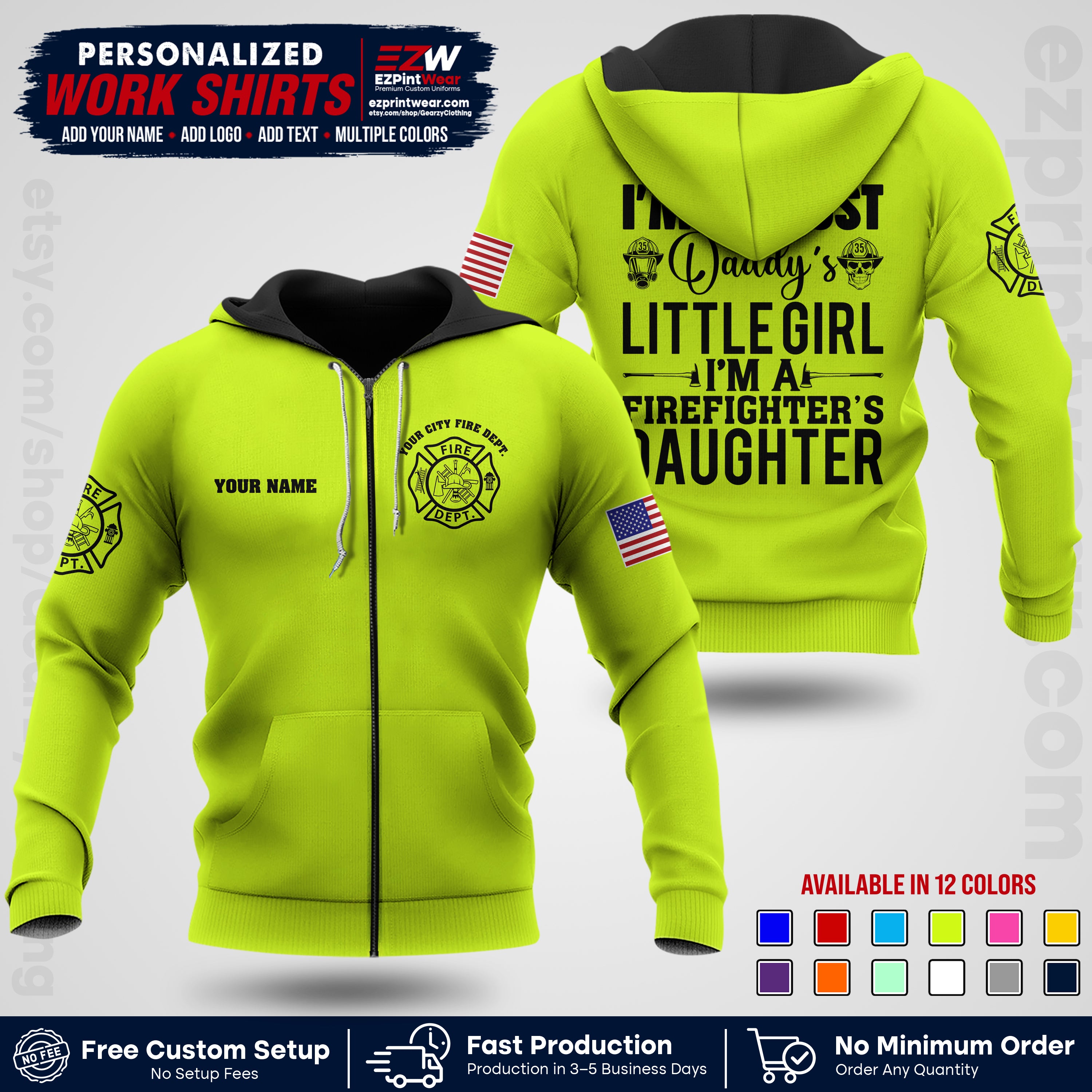 Custom Fire Department Shirt with Name, City Logo & Text | Firefighter Uniform | Button Up Work Shirt FF08