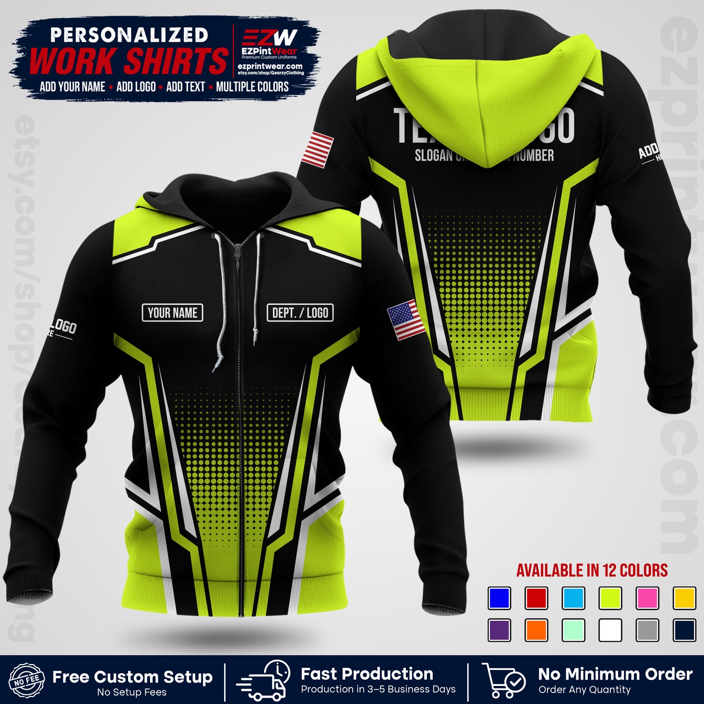 Custom All Over Print Work Uniform Shirt with Name, Logo & Text | Custom Hawaiian Shirt | Company Shirt | Employee Uniform UNF17