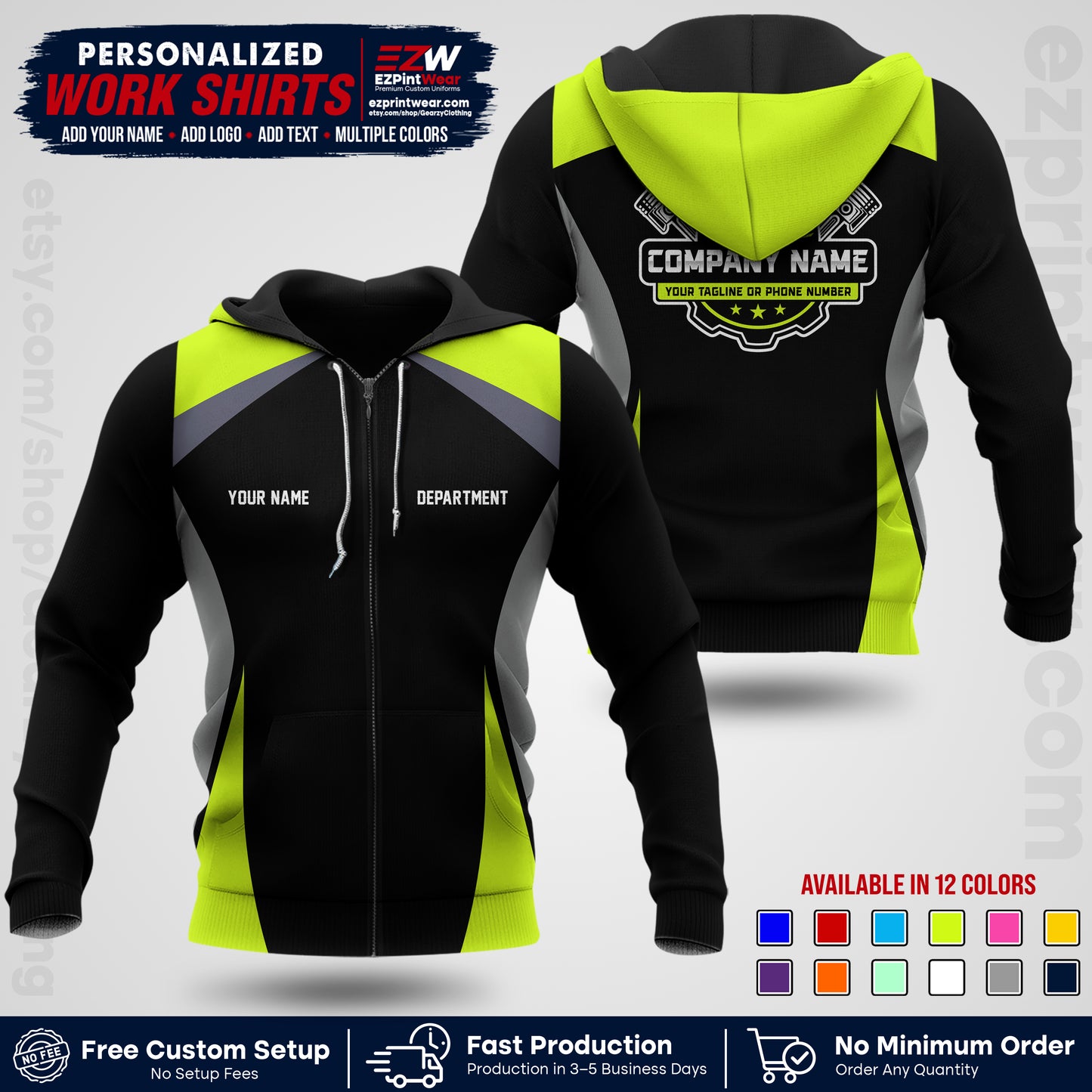 Custom Mechanic Work Shirt with Name, Logo & Text | Auto Shop Uniform | Workwear MCN 08
