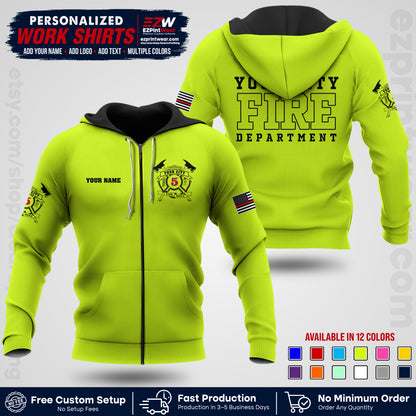 Custom Fire Department Shirt with Name, City Logo & Text | Firefighter Uniform | Button Up Work Shirt FF07