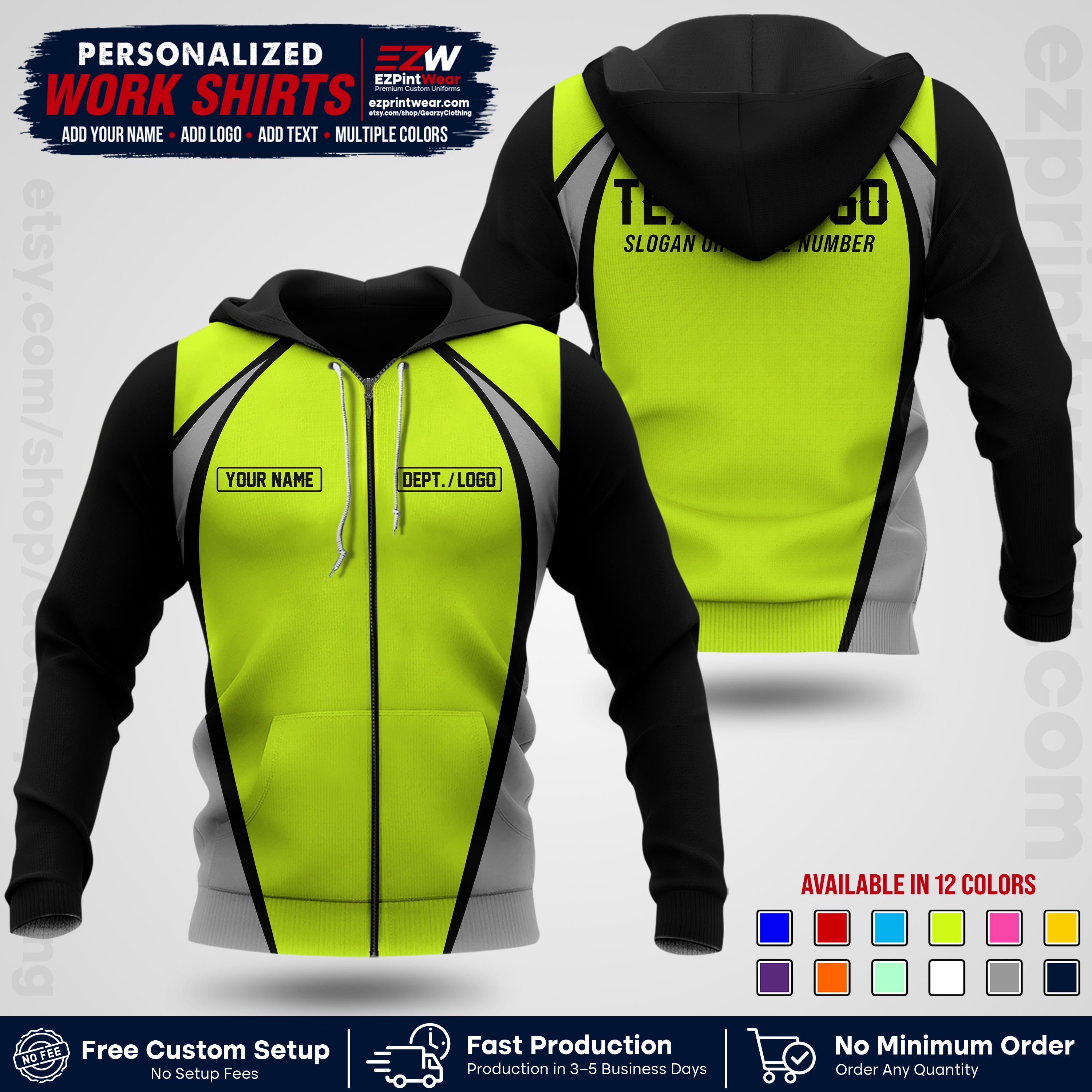 Custom All Over Print Work Uniform Shirt with Name, Logo & Text | Custom Hawaiian Shirt | Company Shirt | Employee Uniform UNF20
