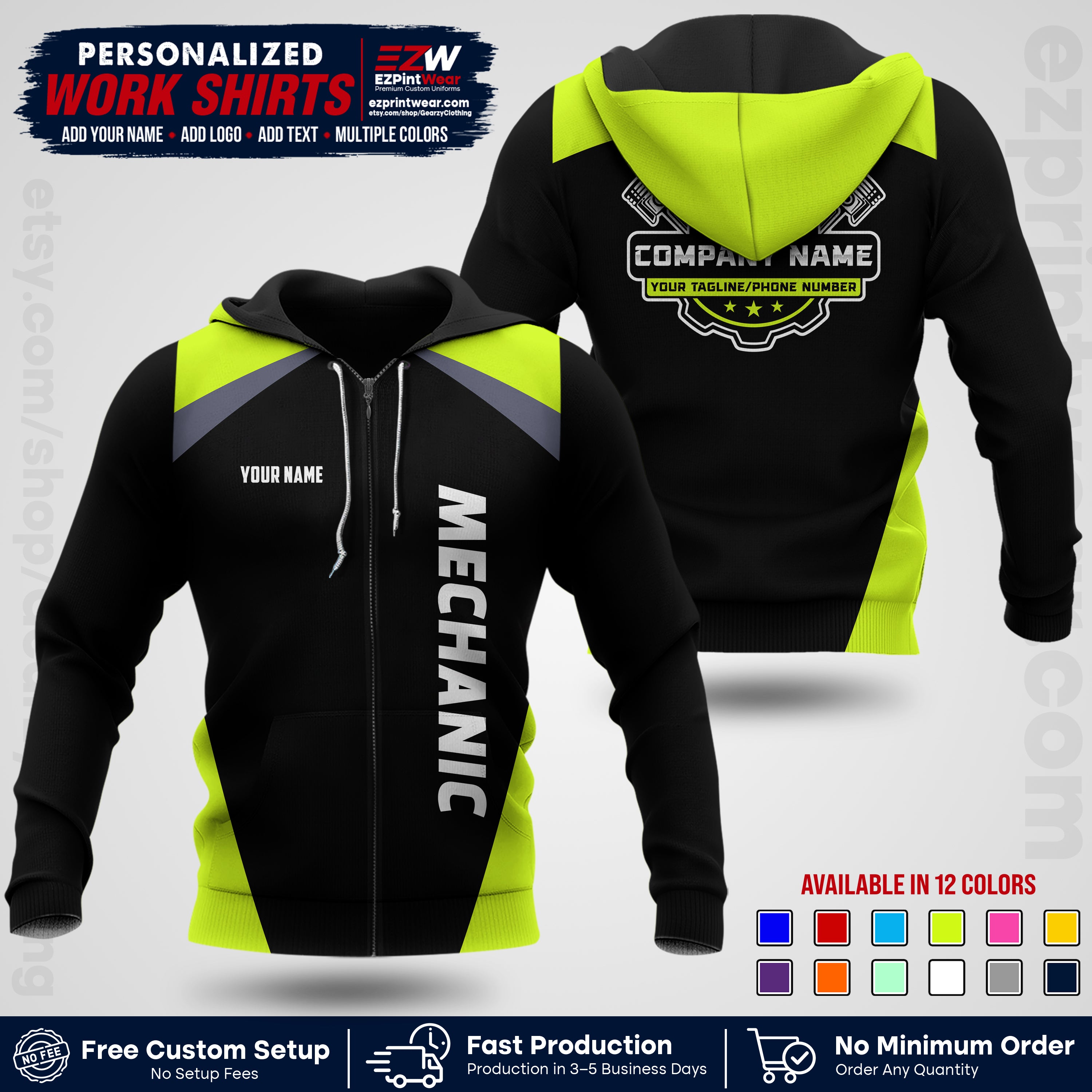 Custom Mechanic Work Shirt with Name, Logo & Text | Auto Shop Uniform | Workwear MCN 02