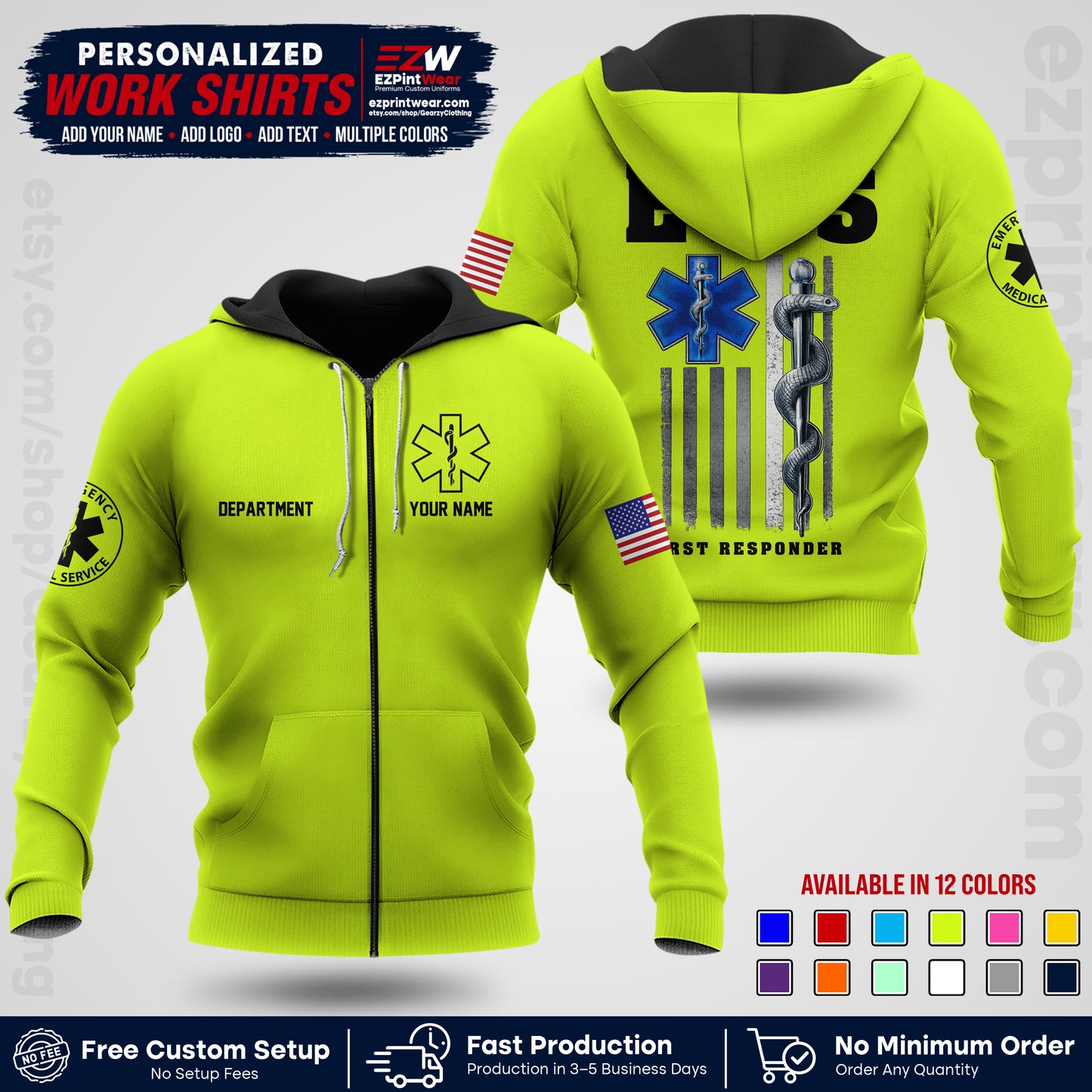 Custom EMS Shirt with Name, Logo & Text | EMS Team Uniform | First Responder Workwear EMSU03
