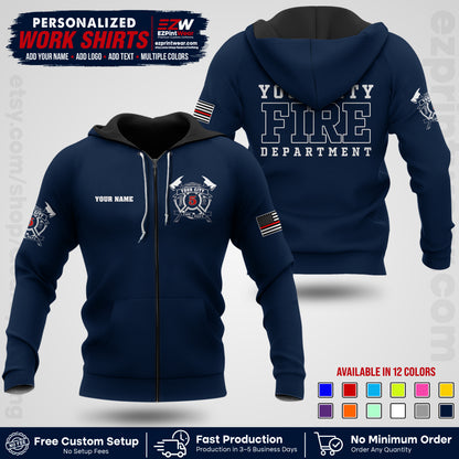 Custom Fire Department Shirt with Name, City Logo & Text | Firefighter Uniform | Button Up Work Shirt FF07