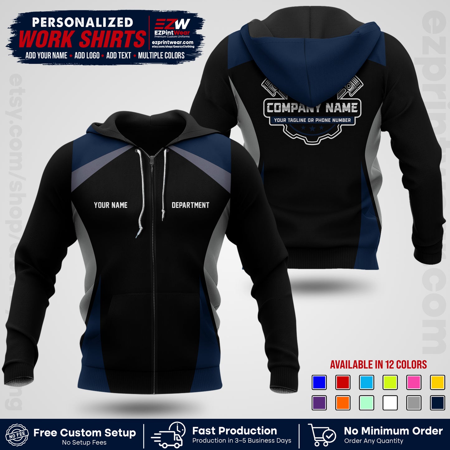 Custom Mechanic Work Shirt with Name, Logo & Text | Auto Shop Uniform | Workwear MCN 08