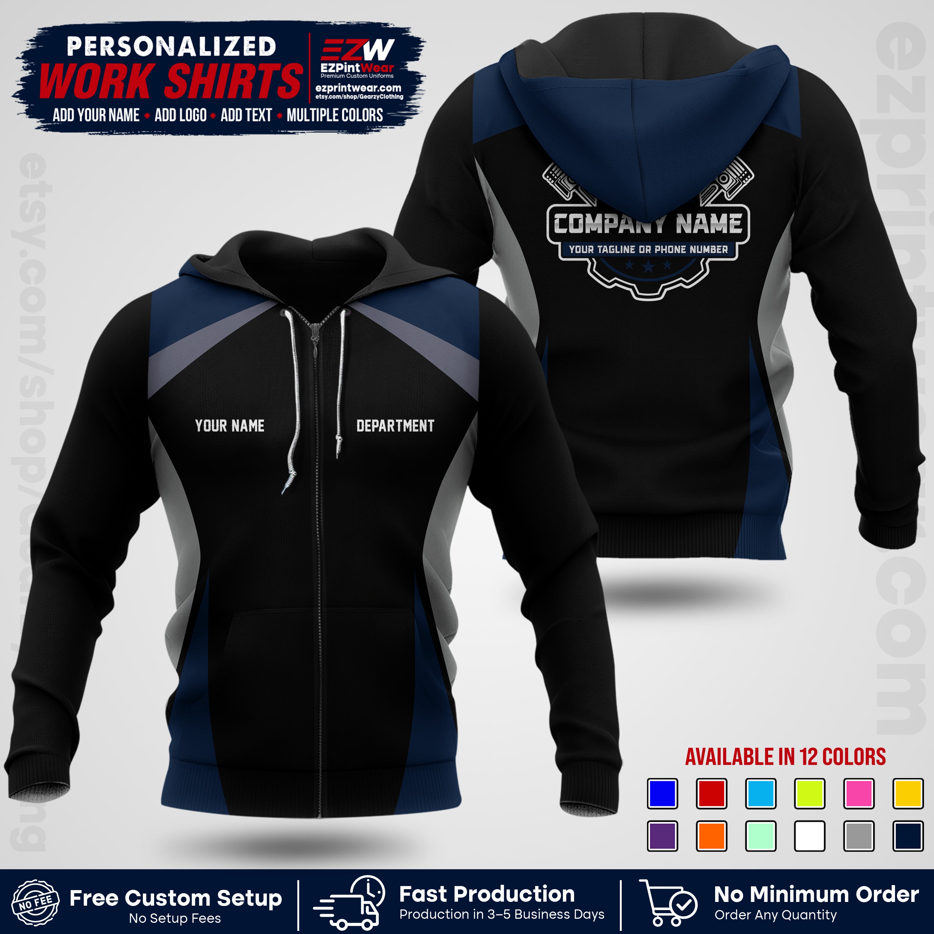 Custom Mechanic Work Shirt with Name, Logo & Text | Auto Shop Uniform | Workwear MCN 08