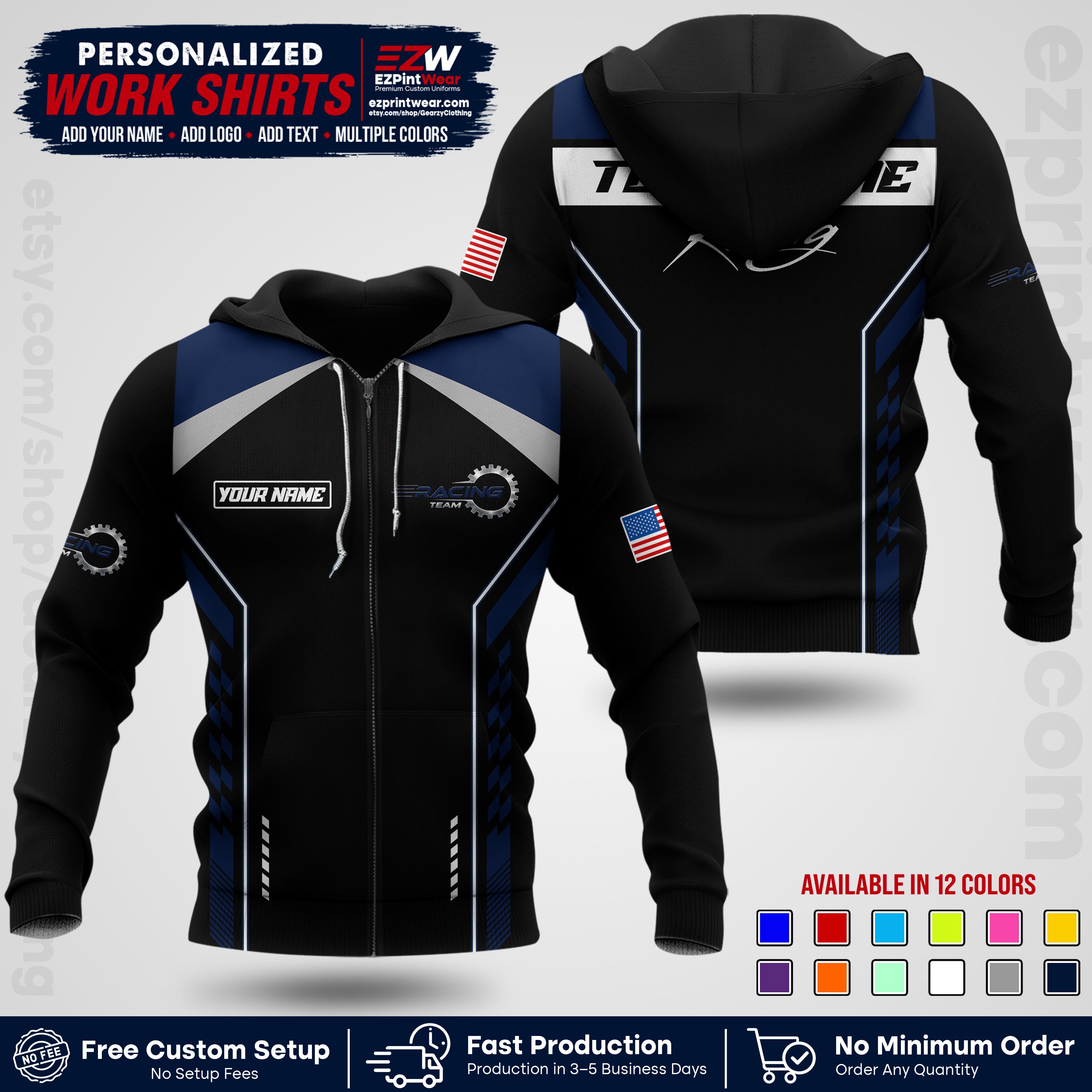 Custom Racing Shirt with Name, Logo & Text | Race Team Uniform | Crew Apparel RC13