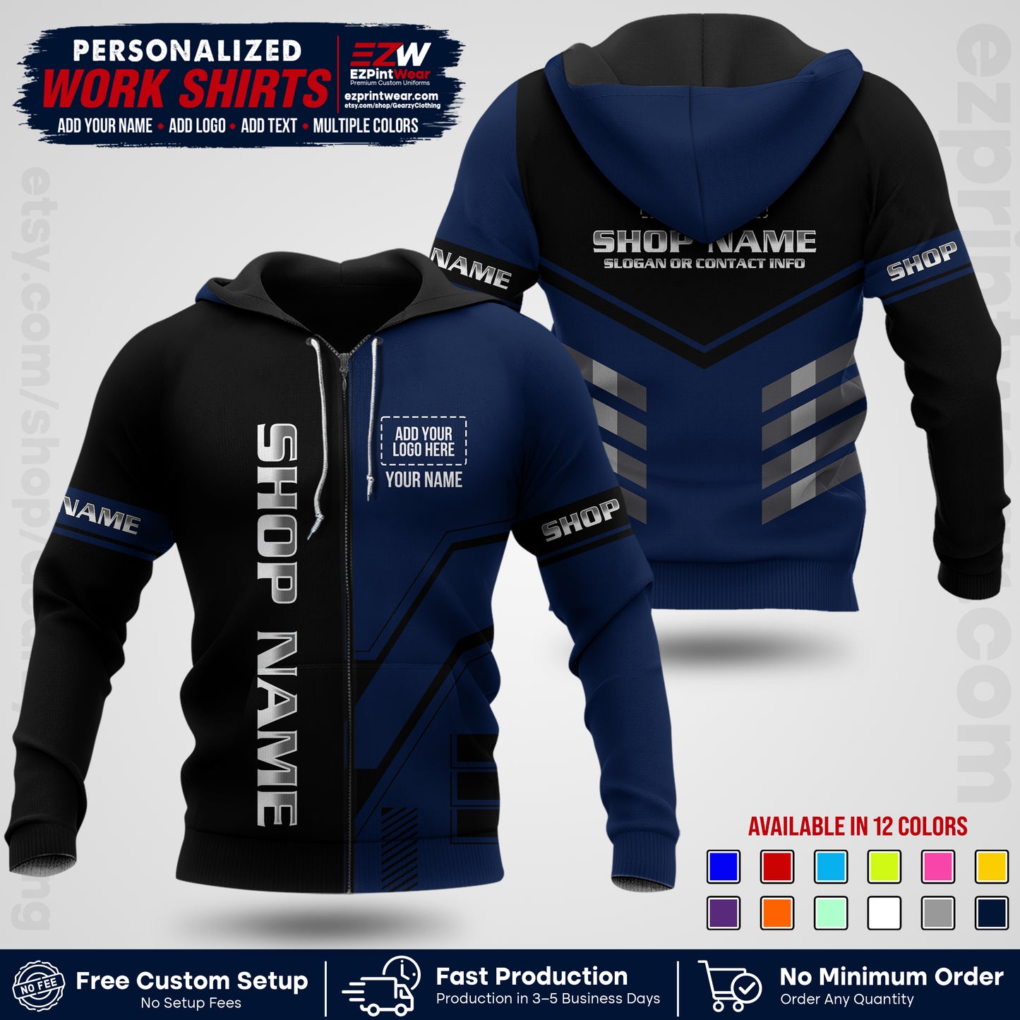 Custom All Over Print Work Uniform Shirt with Name, Logo & Text | Custom Hawaiian Shirt | Company Shirt | Employee Uniform UNF11