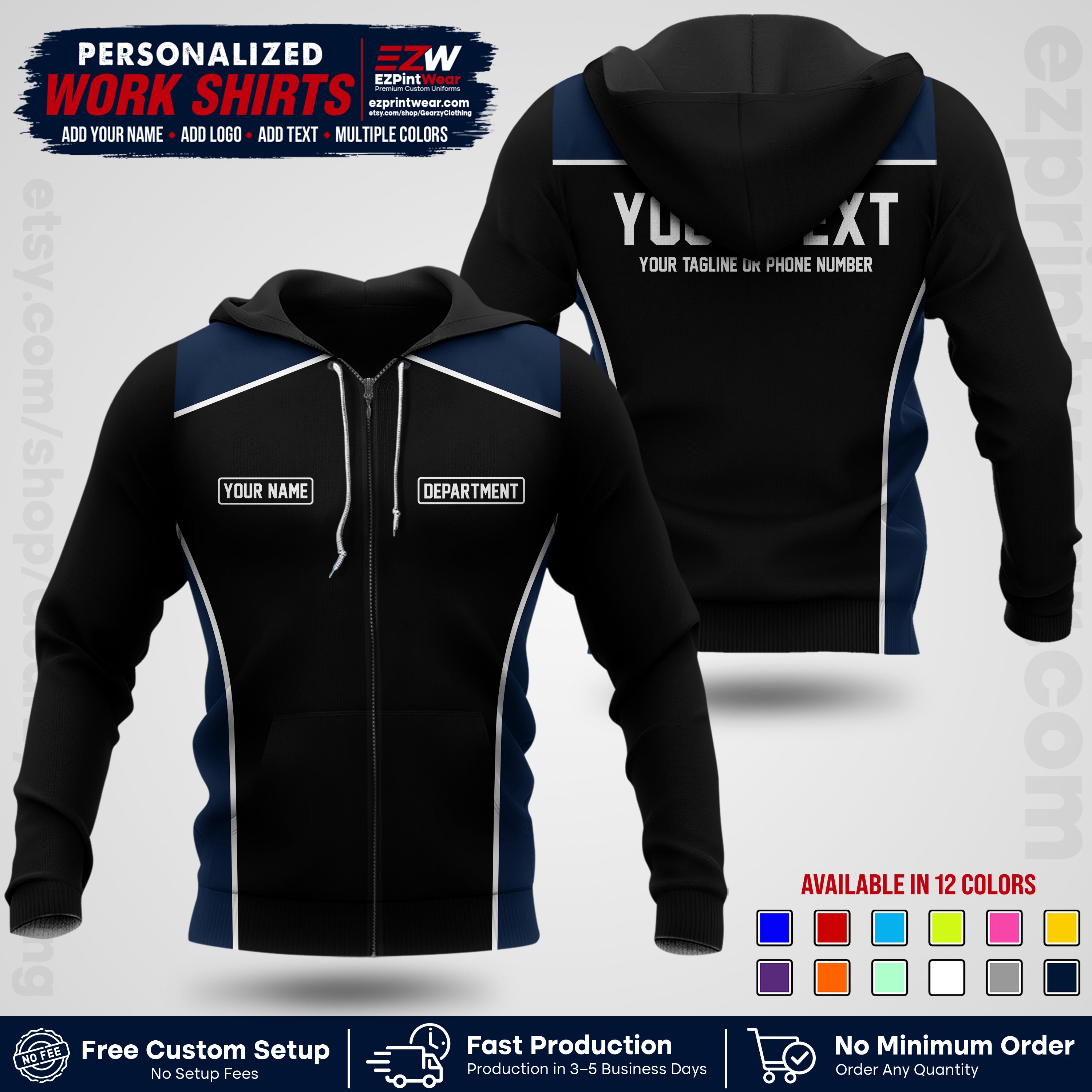 Custom All Over Print Work Uniform Shirt with Name, Logo & Text | Custom Hawaiian Shirt | Company Shirt | Employee Uniform UNF12