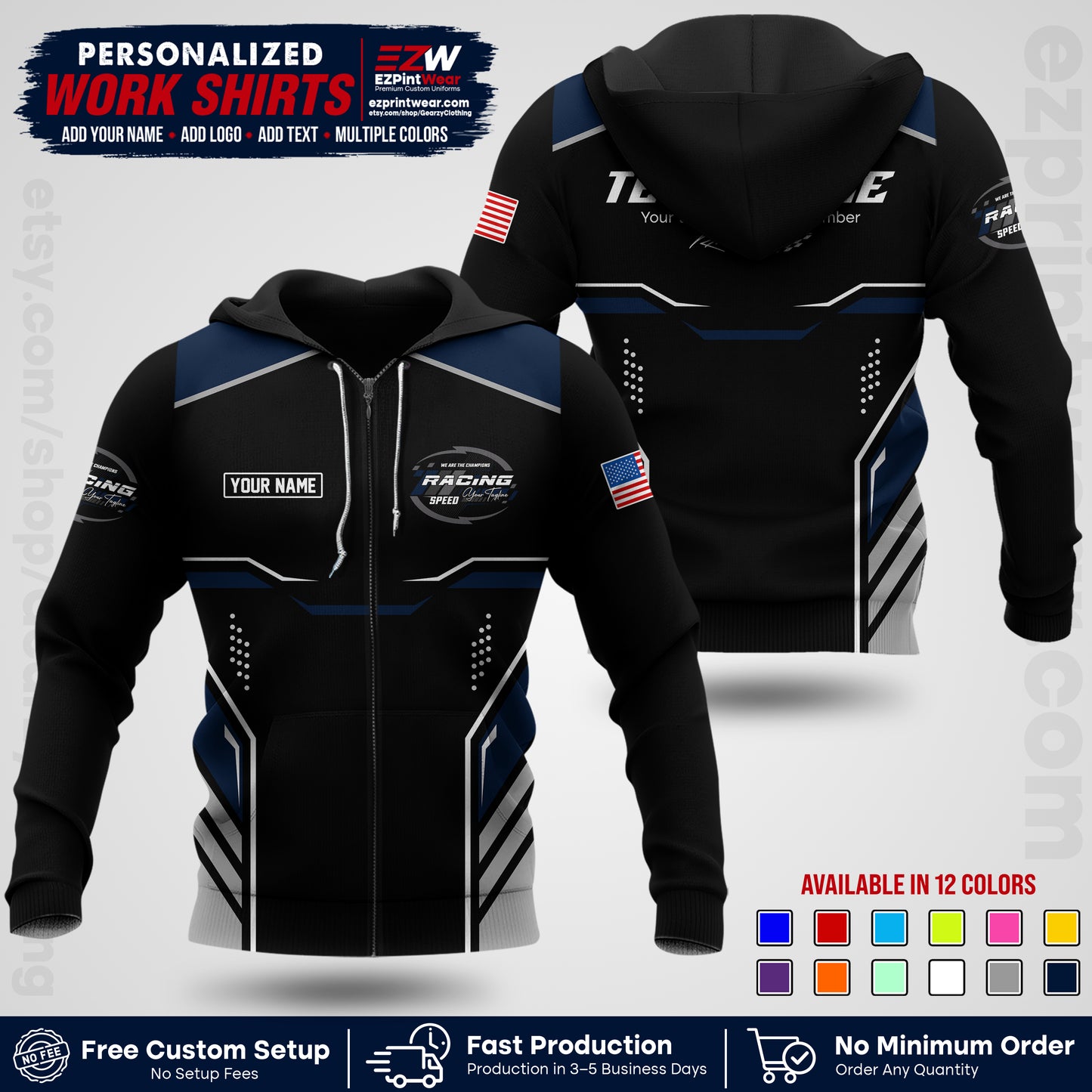 Custom Racing Shirt with Name, Logo & Text | Race Team Uniform | Crew Apparel RC10
