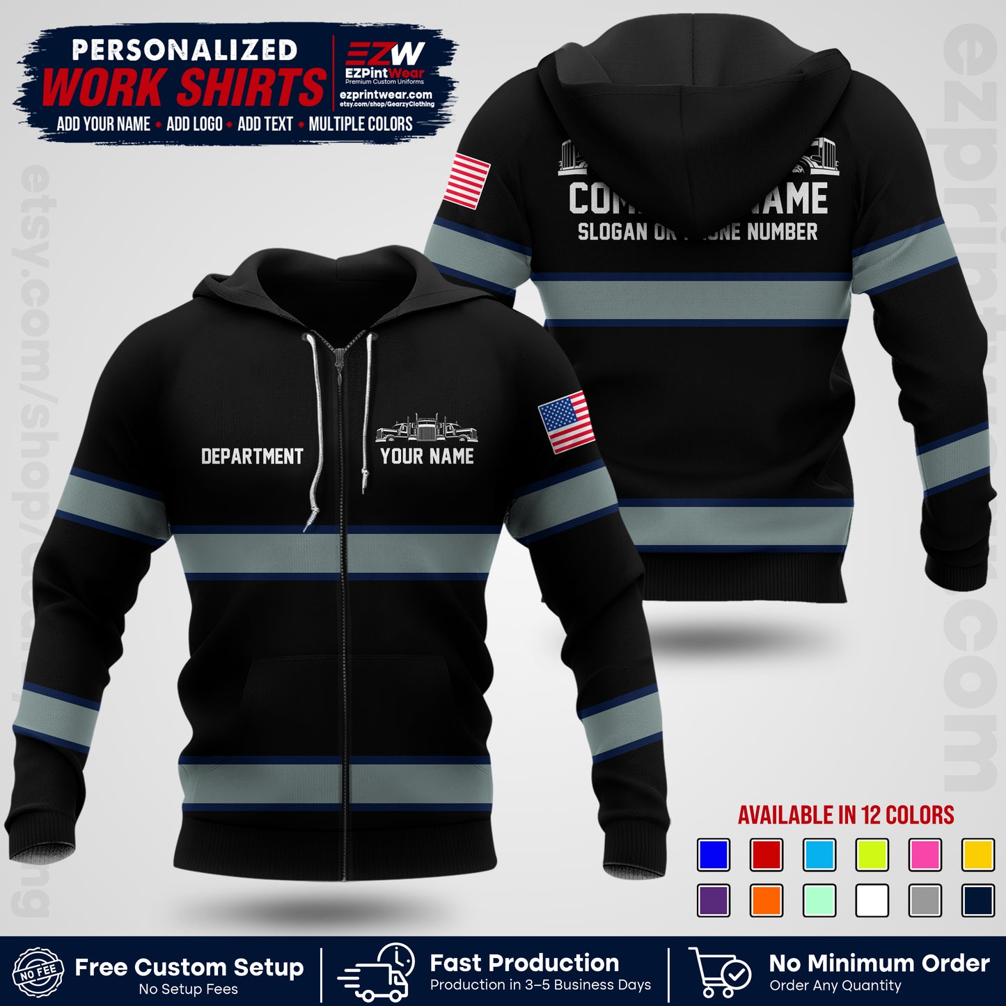 Personalized Truck Driver Workwear Uniform | Custom Safety Stripe Apparel | Non-Reflective Reflective Style Design TW04
