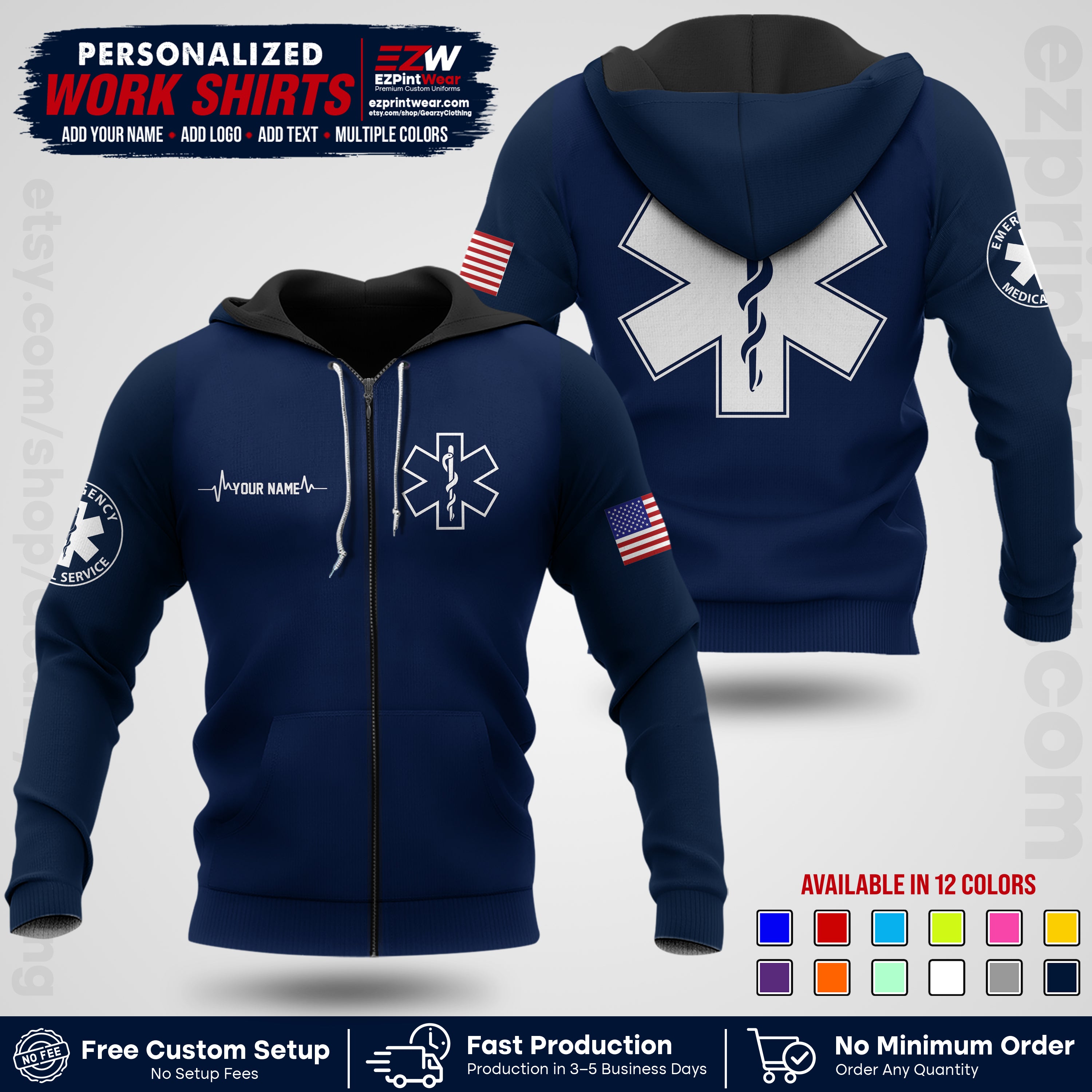 Custom EMS Shirt with Name, Logo & Text | EMS Team Uniform | First Responder Workwear EMSU04