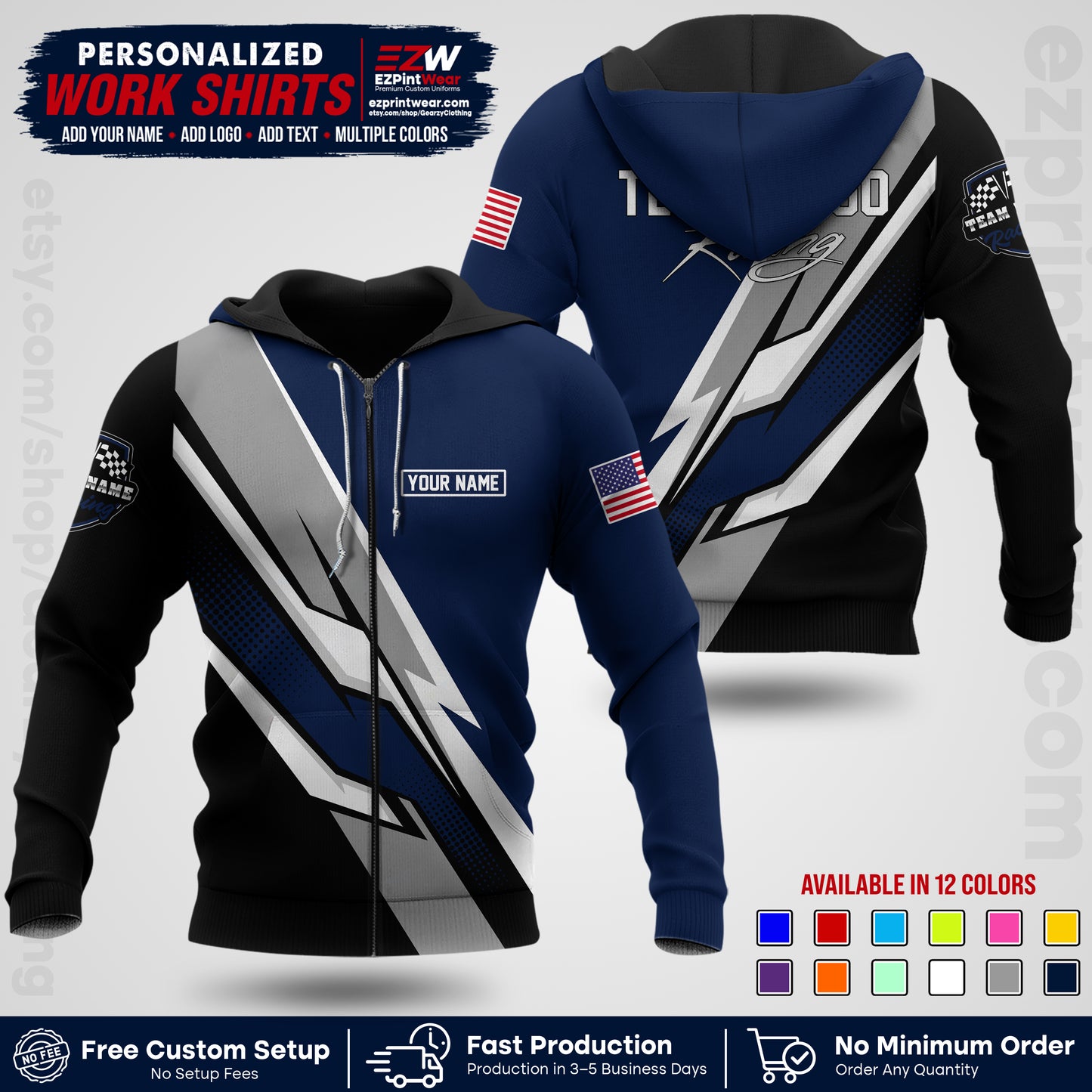Custom Racing Shirt with Name, Logo & Text | Race Team Uniform | Crew Apparel RC01
