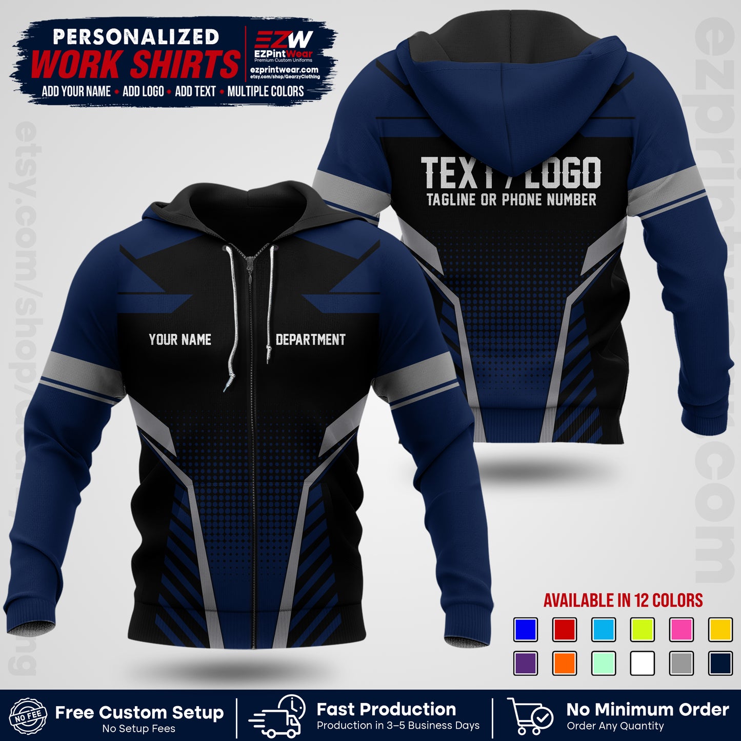 Custom All Over Print Work Uniform Shirt with Name, Logo & Text | Custom Hawaiian Shirt | Company Shirt | Employee Uniform UNF06