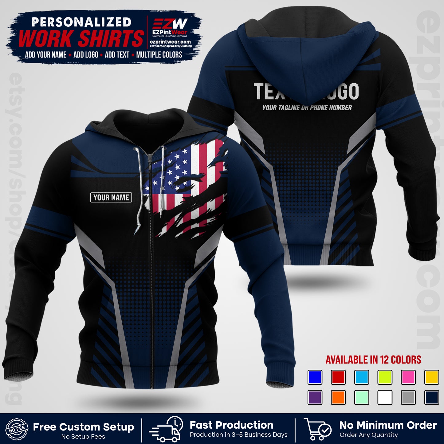 Custom All Over Print Work Uniform Shirt with Name, Logo & Text | Custom Hawaiian Shirt | Company Shirt | Employee Uniform UNF07