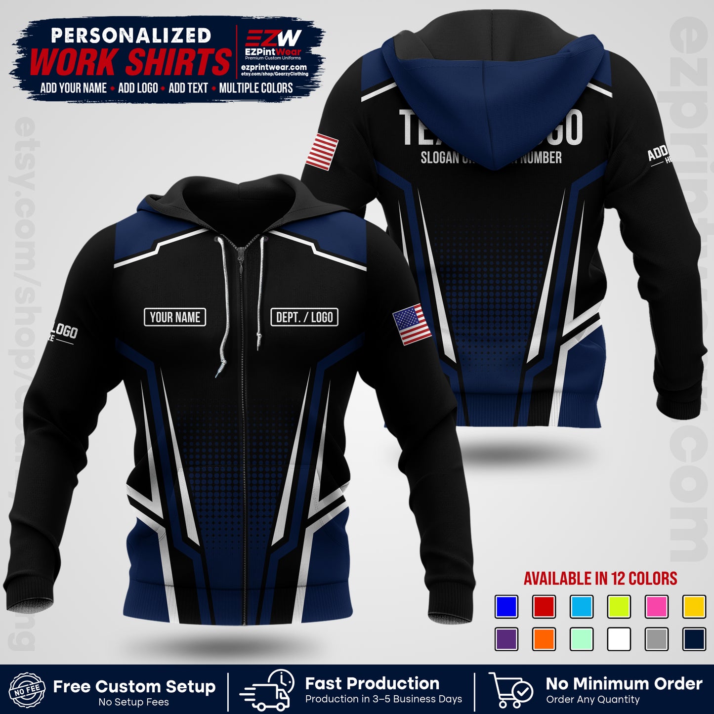 Custom All Over Print Work Uniform Shirt with Name, Logo & Text | Custom Hawaiian Shirt | Company Shirt | Employee Uniform UNF17