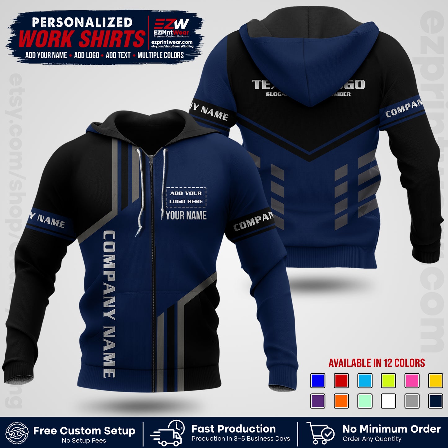 Custom All Over Print Work Uniform Shirt with Name, Logo & Text | Custom Hawaiian Shirt | Company Shirt | Employee Uniform UNF10