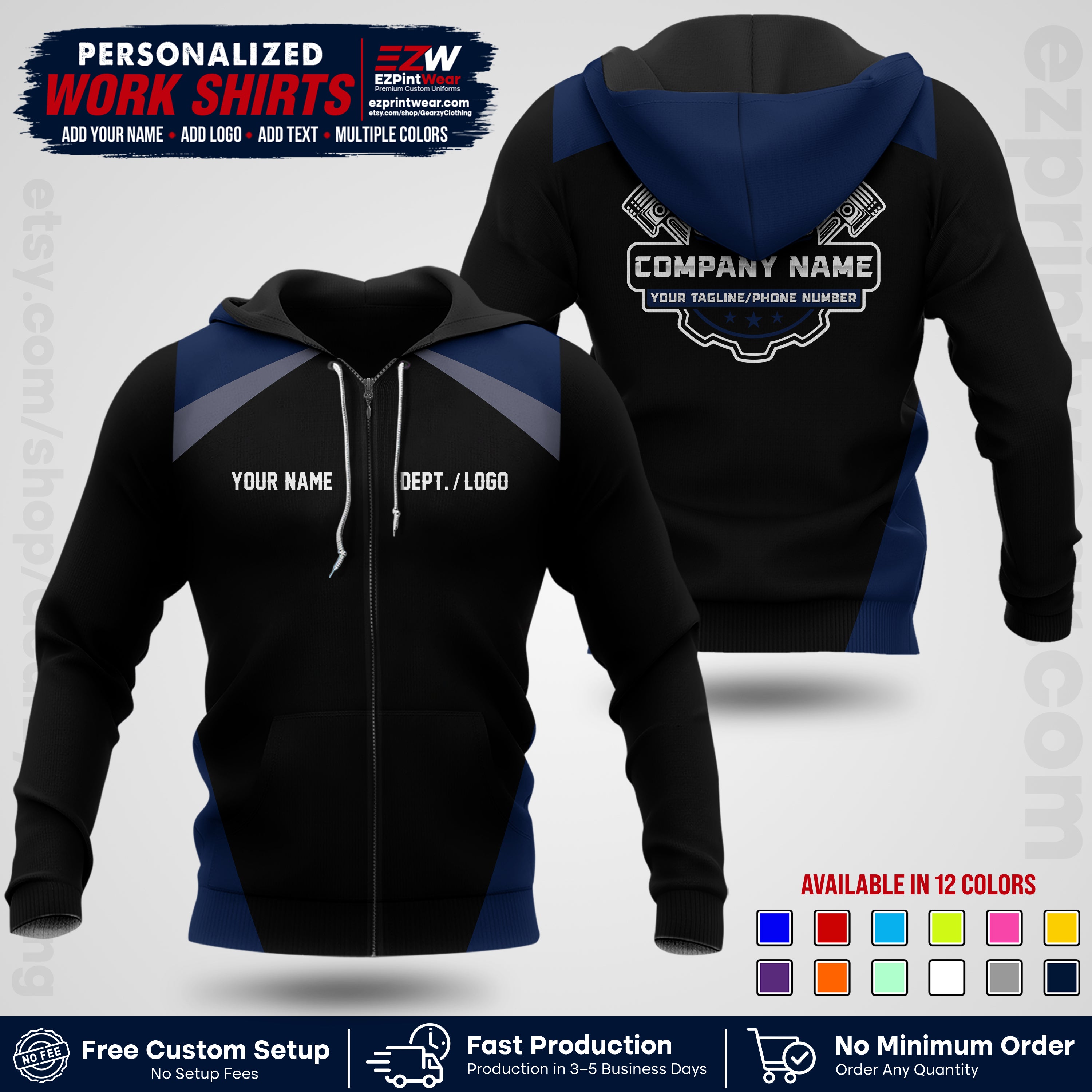 Custom Mechanic Work Shirt with Name, Logo & Text | Auto Shop Uniform | Workwear MCN 03