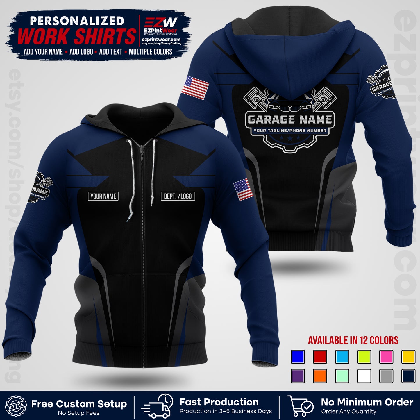 Custom Mechanic Work Shirt with Name, Logo & Text | Auto Shop Uniform | Workwear MCN 04
