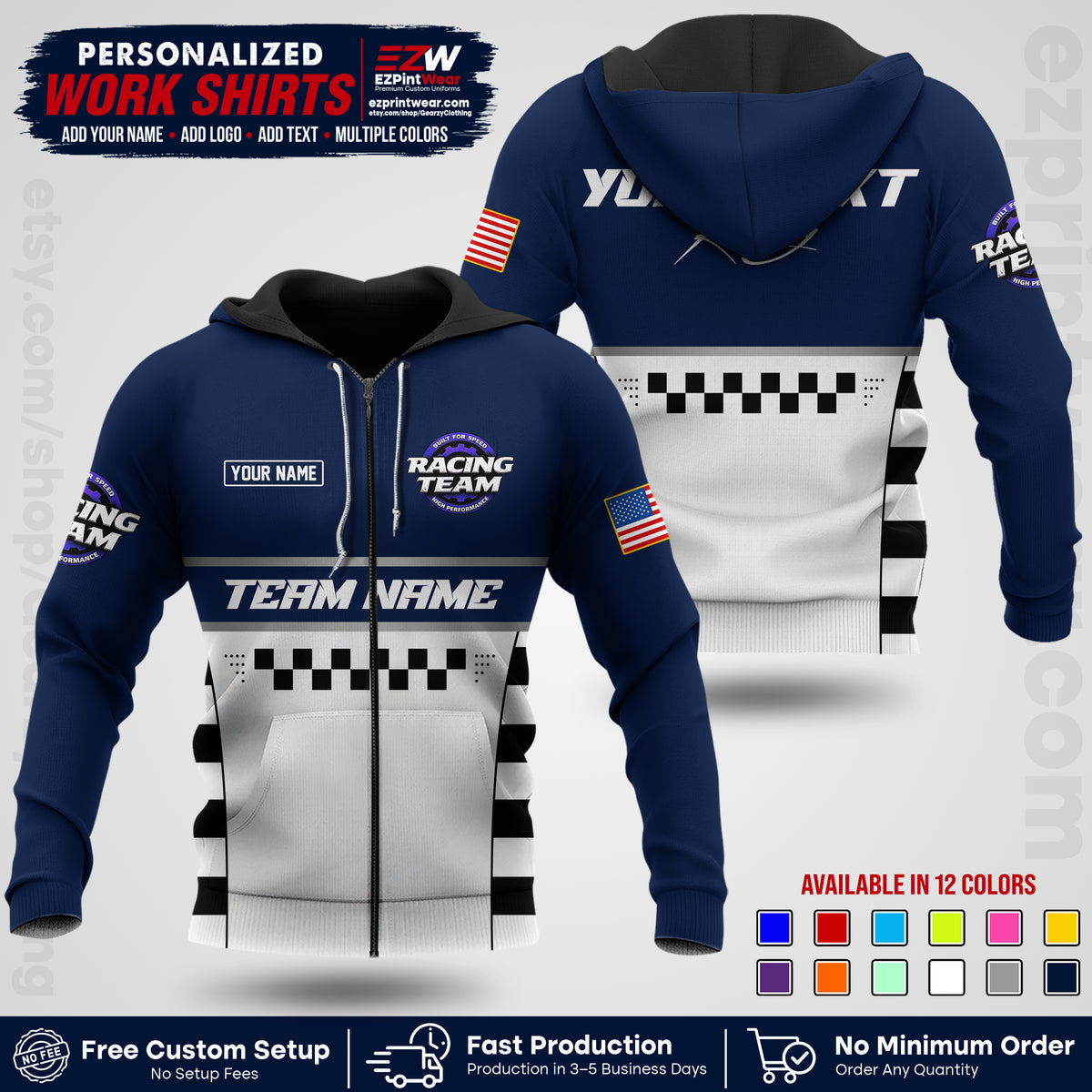 Custom Racing Shirt with Name, Logo & Text | Race Team Uniform | Crew Apparel RC18