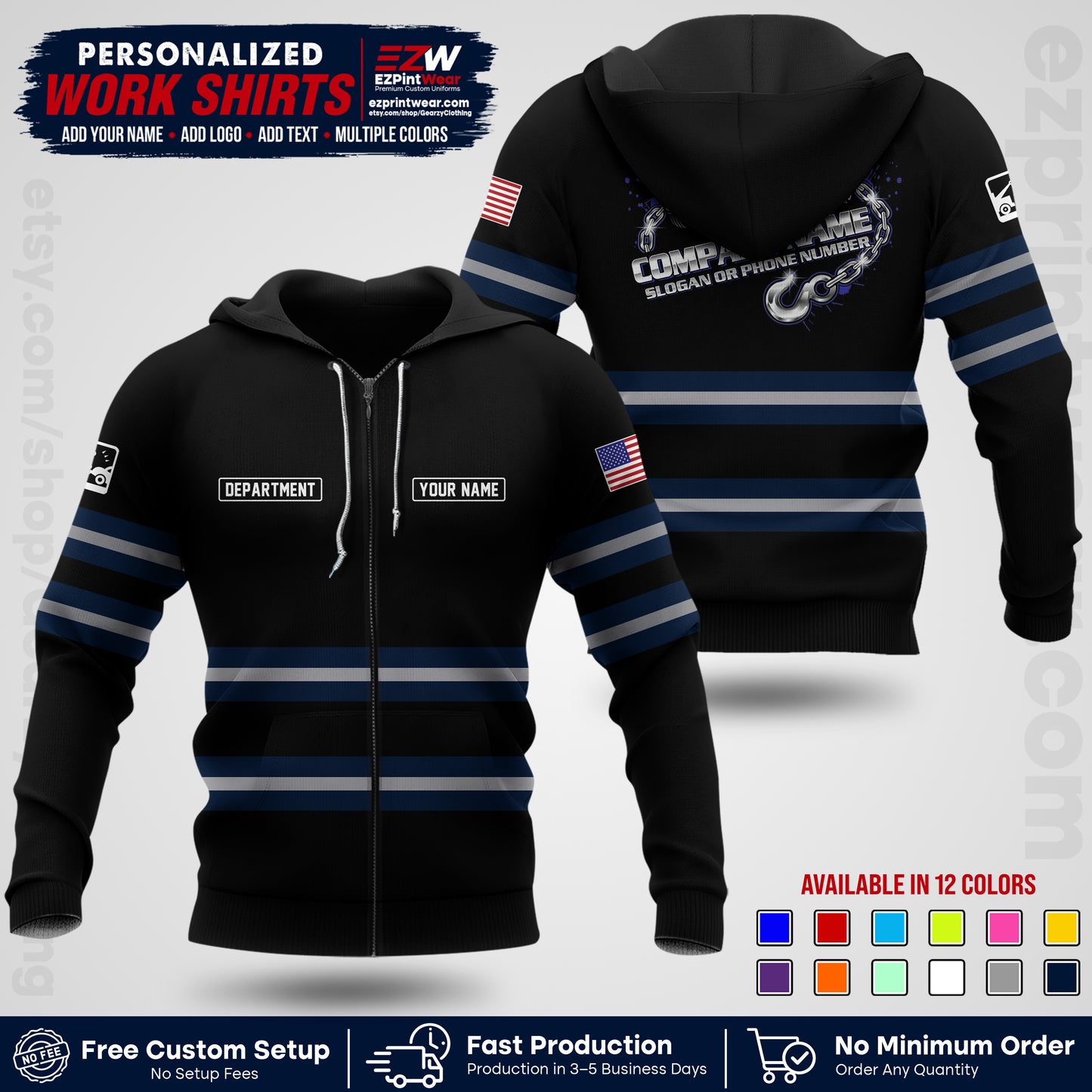 Custom Towing Workwear Uniform | Personalized Tow Truck Shirt | Non-Reflective Safety Stripe Apparel | Custom Towing Shirt | Tow Truck Apparel TW05