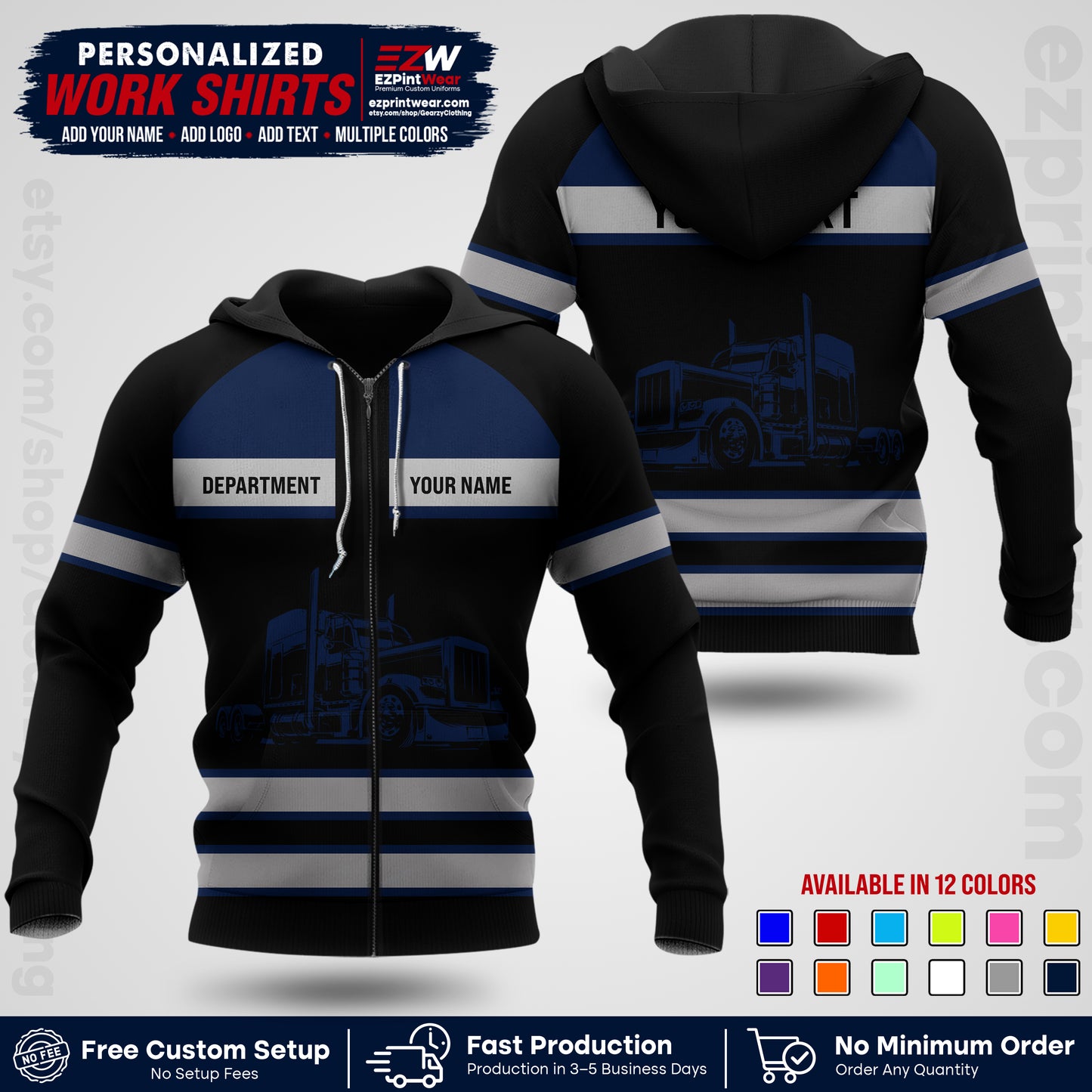 Personalized Truck Driver Workwear Uniform | Custom Safety Stripe Apparel | Non-Reflective Reflective Style Design TW02