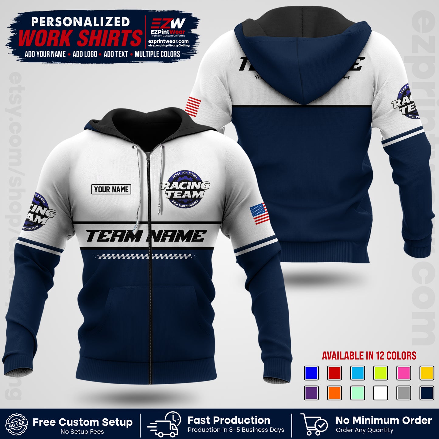 Custom Racing Shirt with Name, Logo & Text | Race Team Uniform | Crew Apparel RC12
