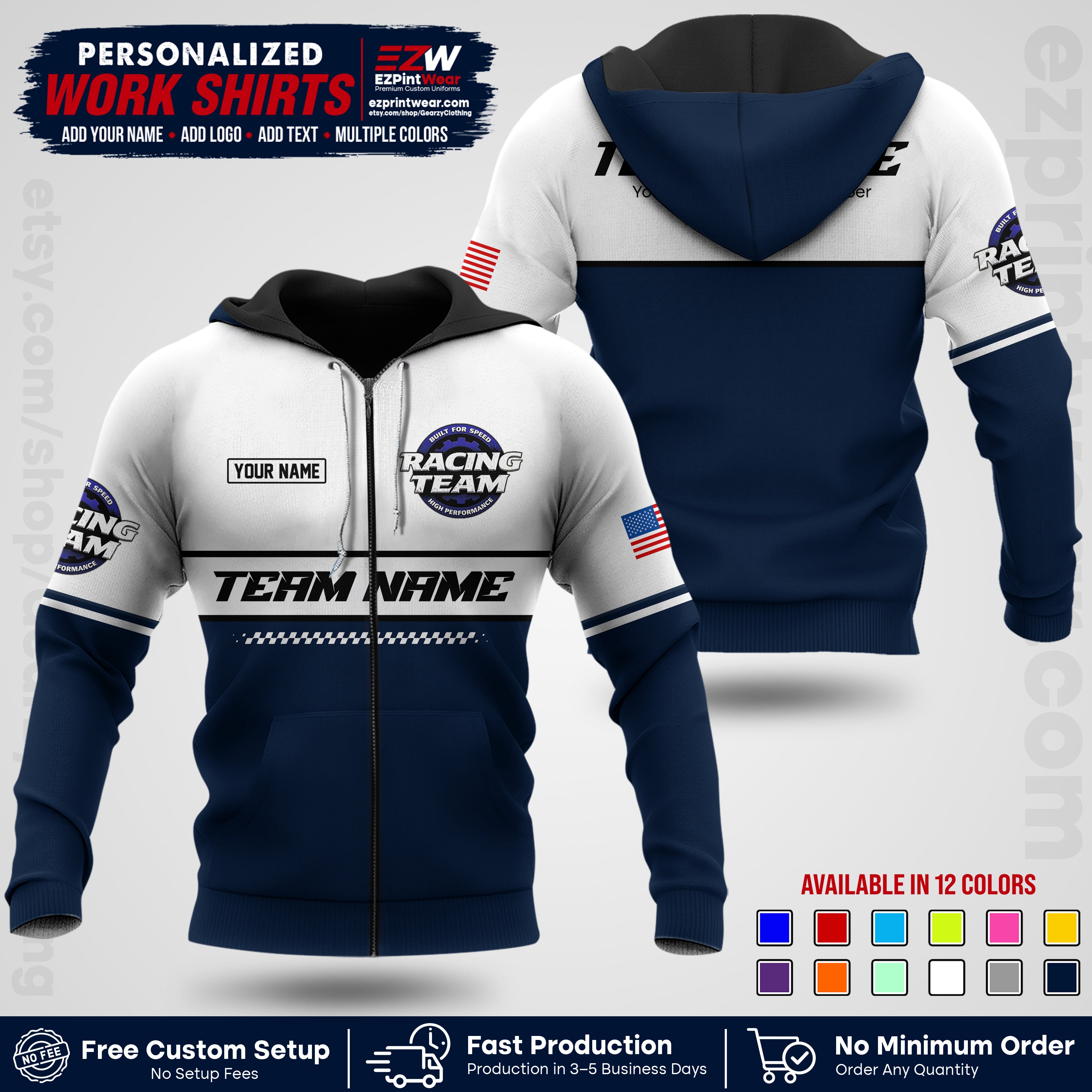 Custom Racing Shirt with Name, Logo & Text | Race Team Uniform | Crew Apparel RC12