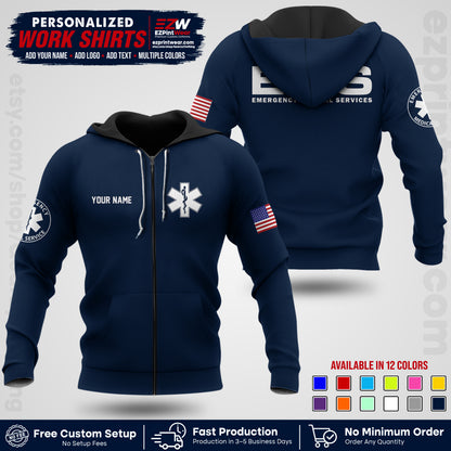 Custom EMS Shirt with Name, Logo & Text | EMS Team Uniform | First Responder Workwear EMSU01