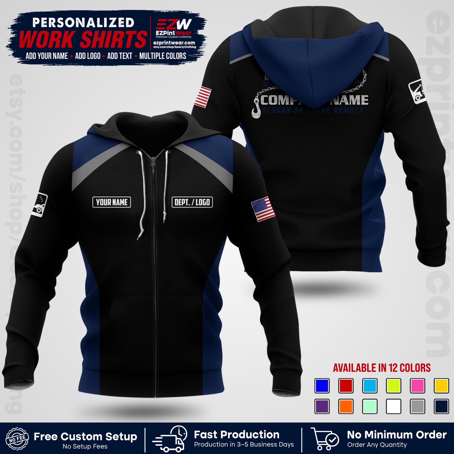 Custom Towing Shirt with Name, Logo & Text | Towing Company Uniform | Workwear TW01