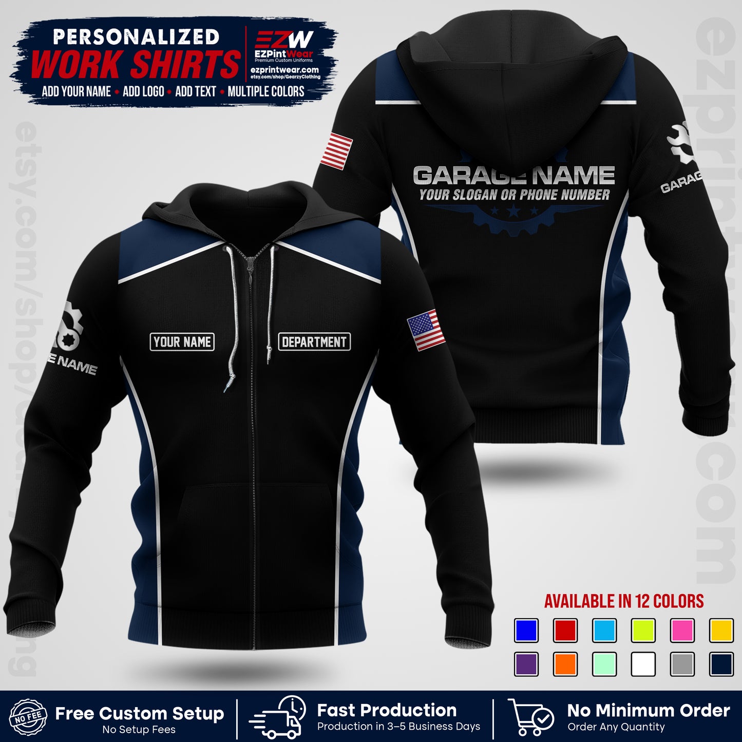 Custom Mechanic Work Shirt with Name, Logo & Text | Auto Shop Uniform | Workwear MCN 07